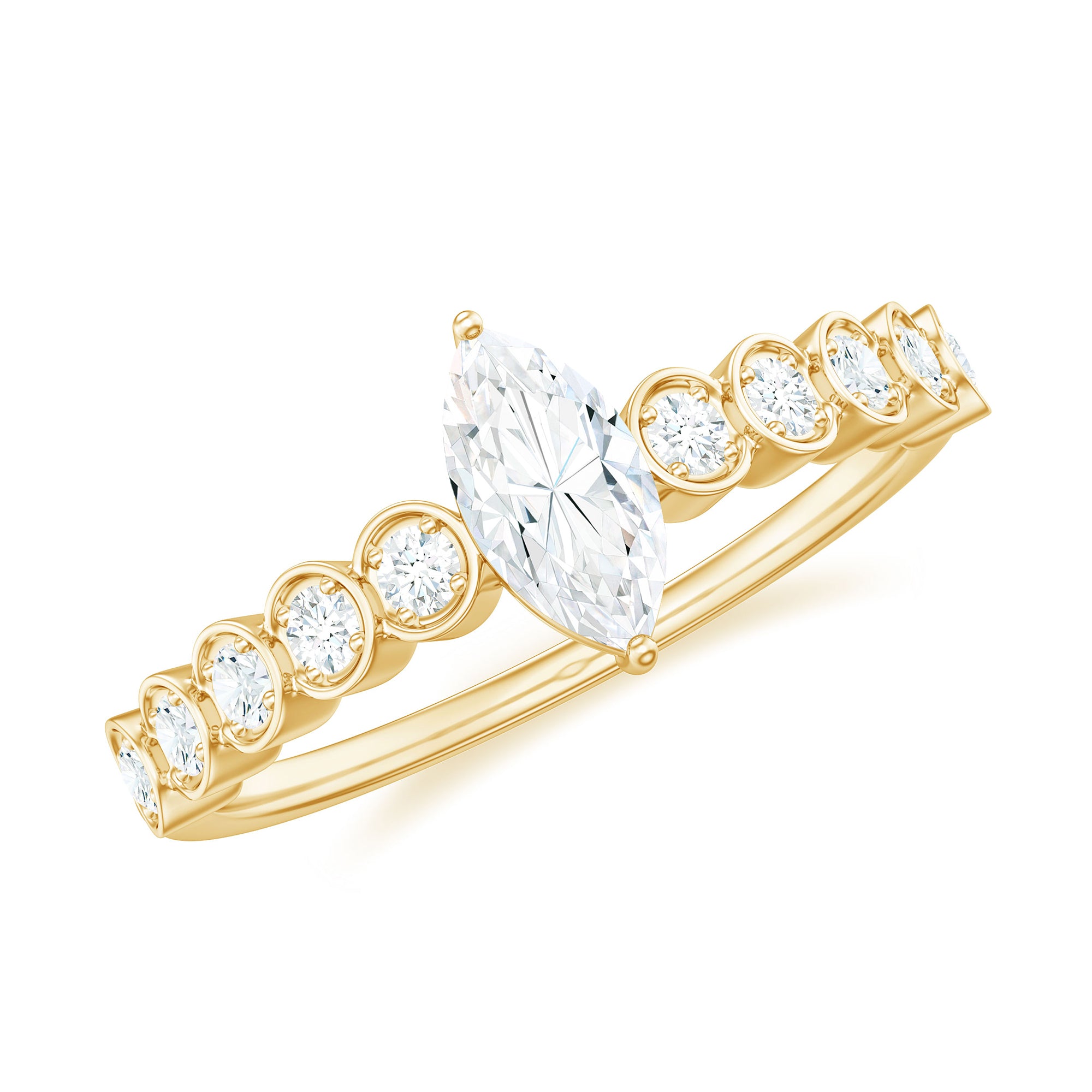 Rosec Jewels-Marquise Cut Moissanite Solitaire Ring with Side Stones