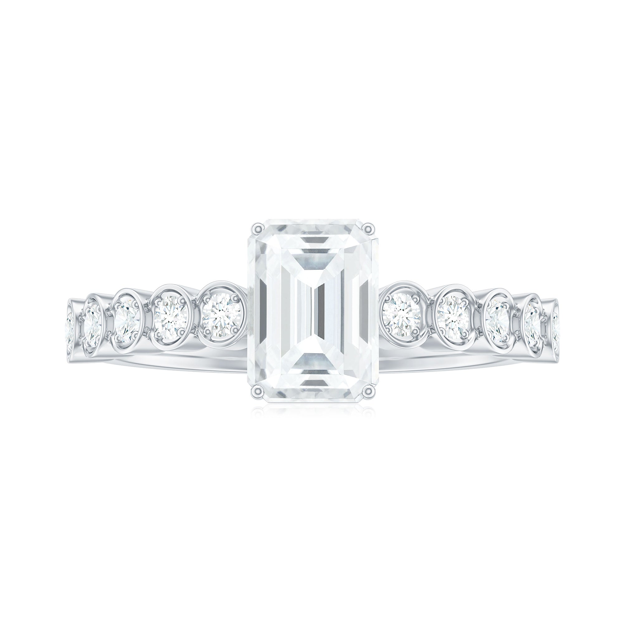 Rosec Jewels-Emerald Cut Moissanite Solitaire Ring with Side Stones