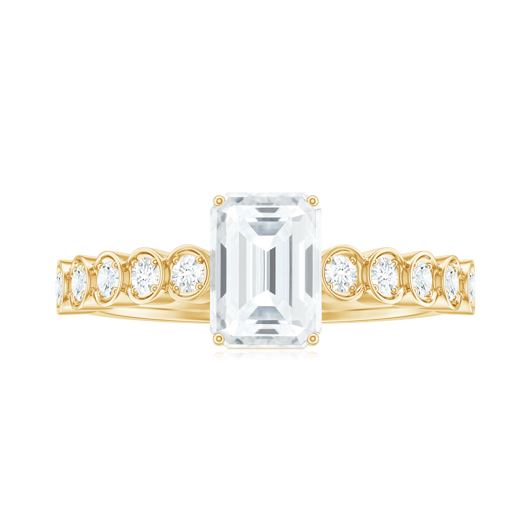 Rosec Jewels-Emerald Cut Moissanite Solitaire Ring with Side Stones