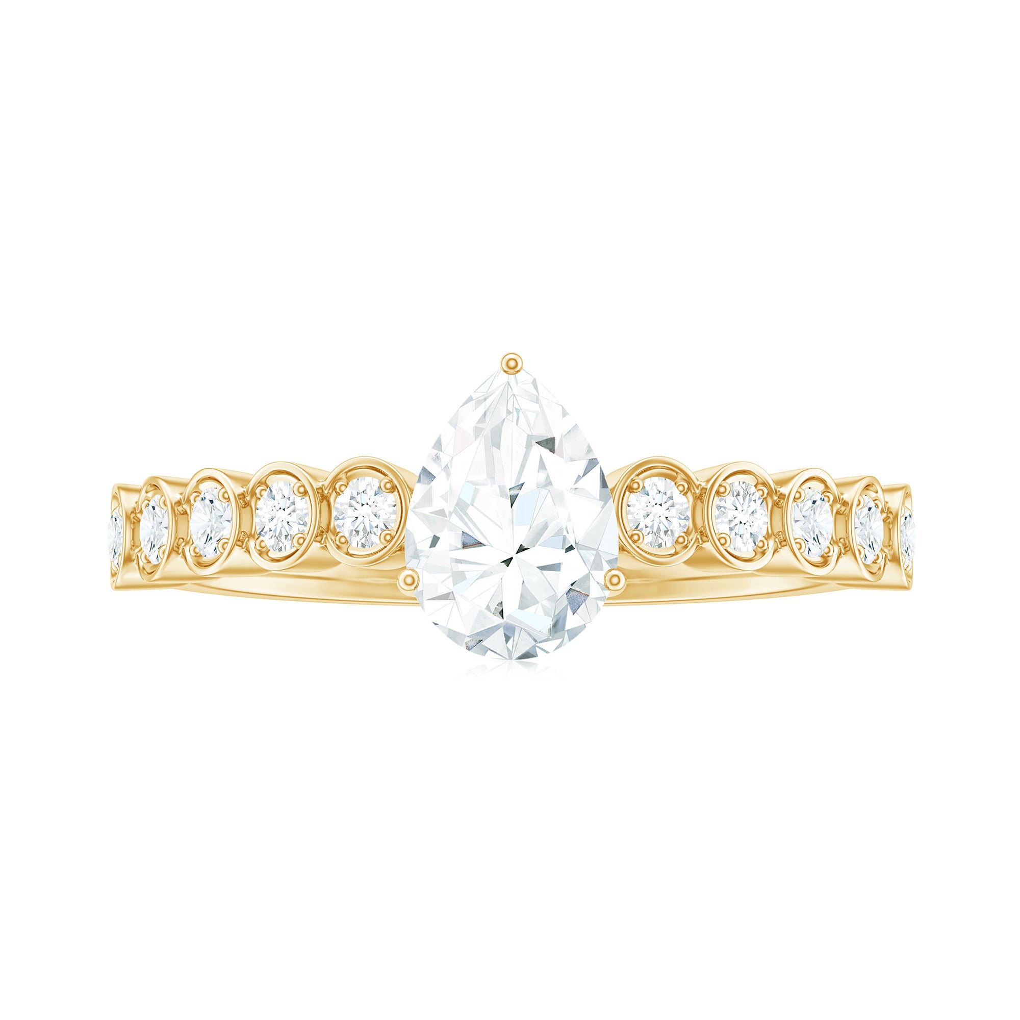 Rosec Jewels-Pear Shaped Moissanite Solitaire Ring with Side Stones