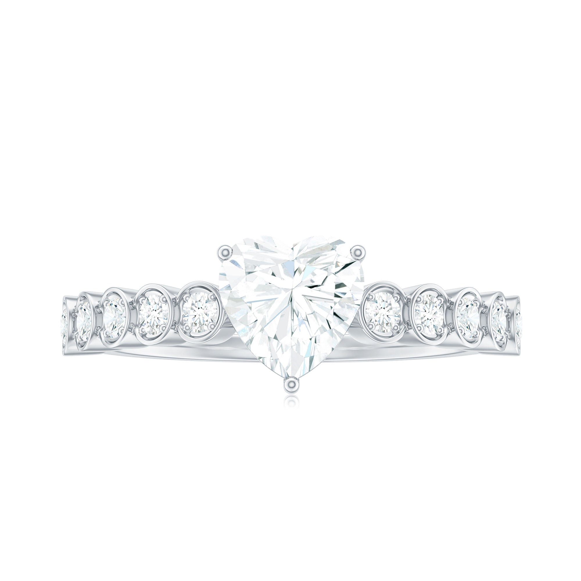 Rosec Jewels-Heart Shape Moissanite Solitaire Ring with Side Stones