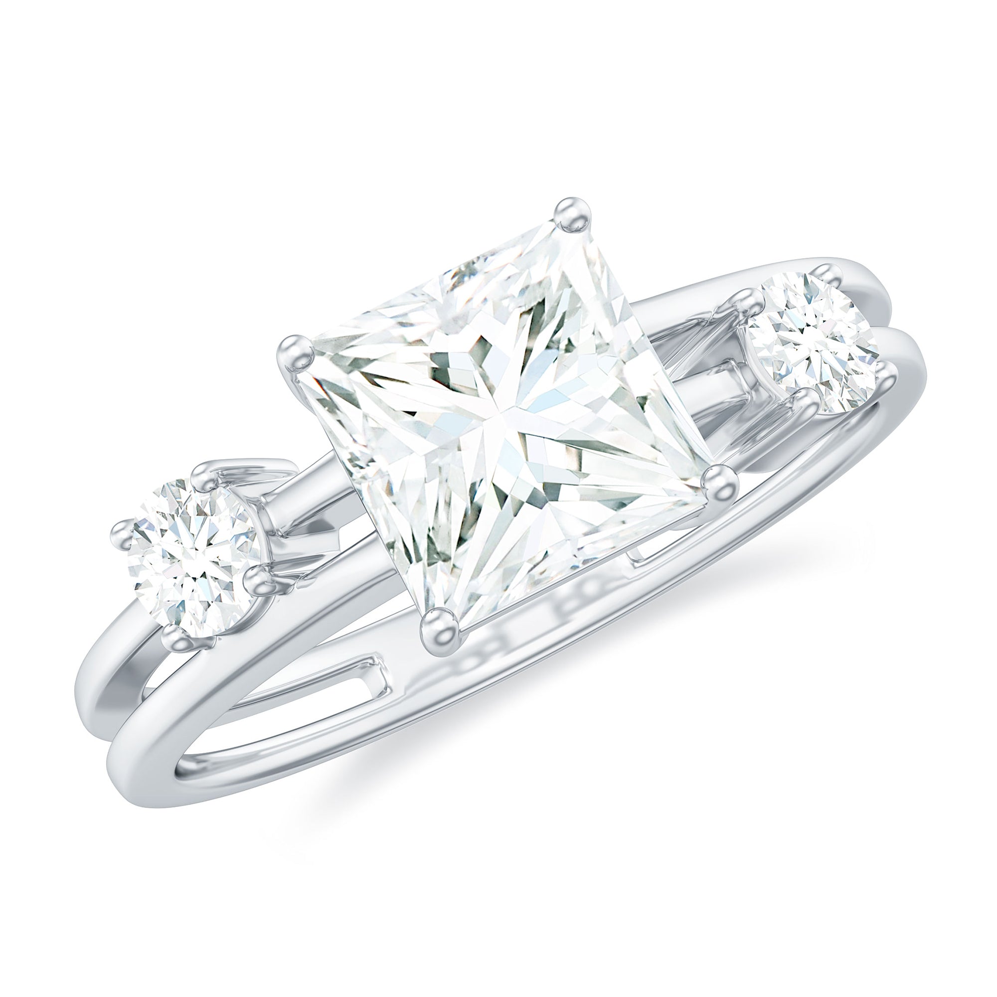 Rosec Jewels-Princess Cut Moissanite Double Band Promise Ring in Gold