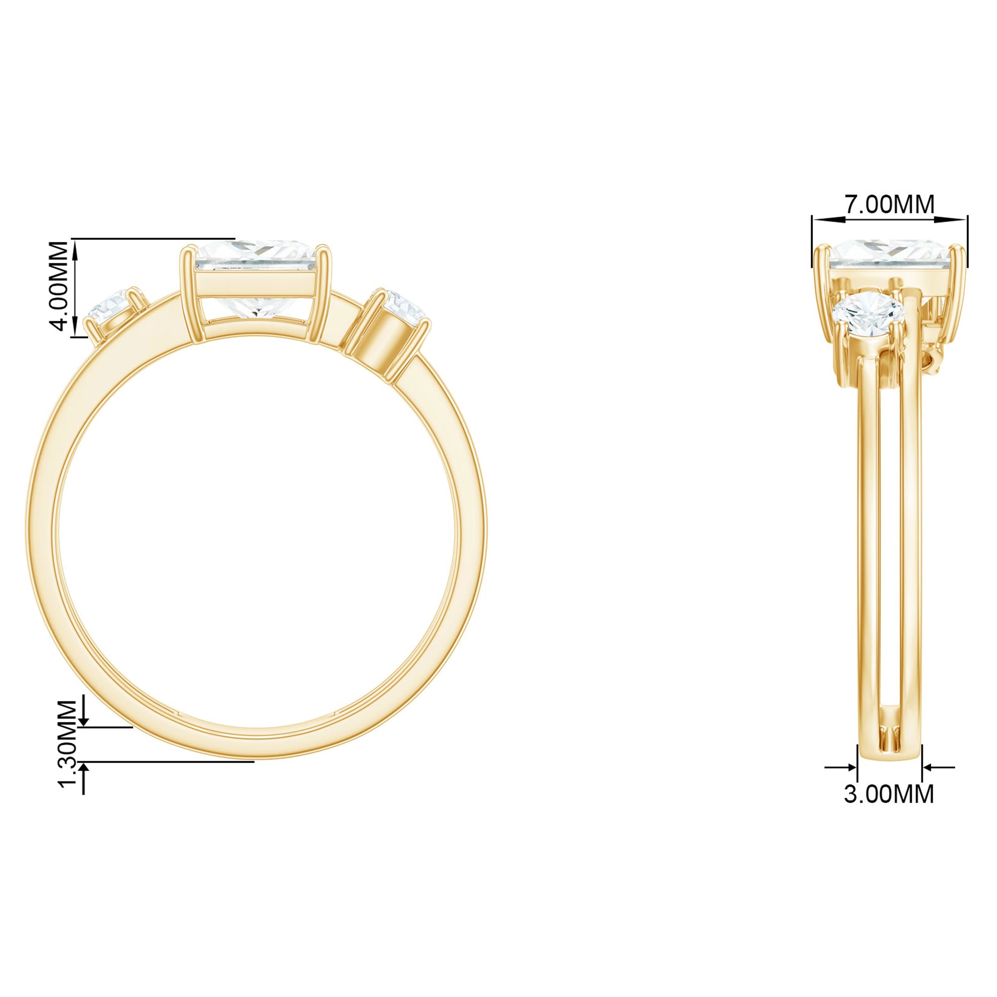 Rosec Jewels-Princess Cut Moissanite Double Band Promise Ring in Gold