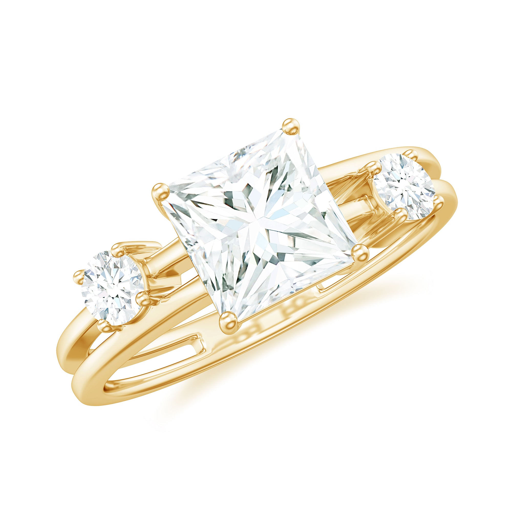 Rosec Jewels-Princess Cut Moissanite Double Band Promise Ring in Gold