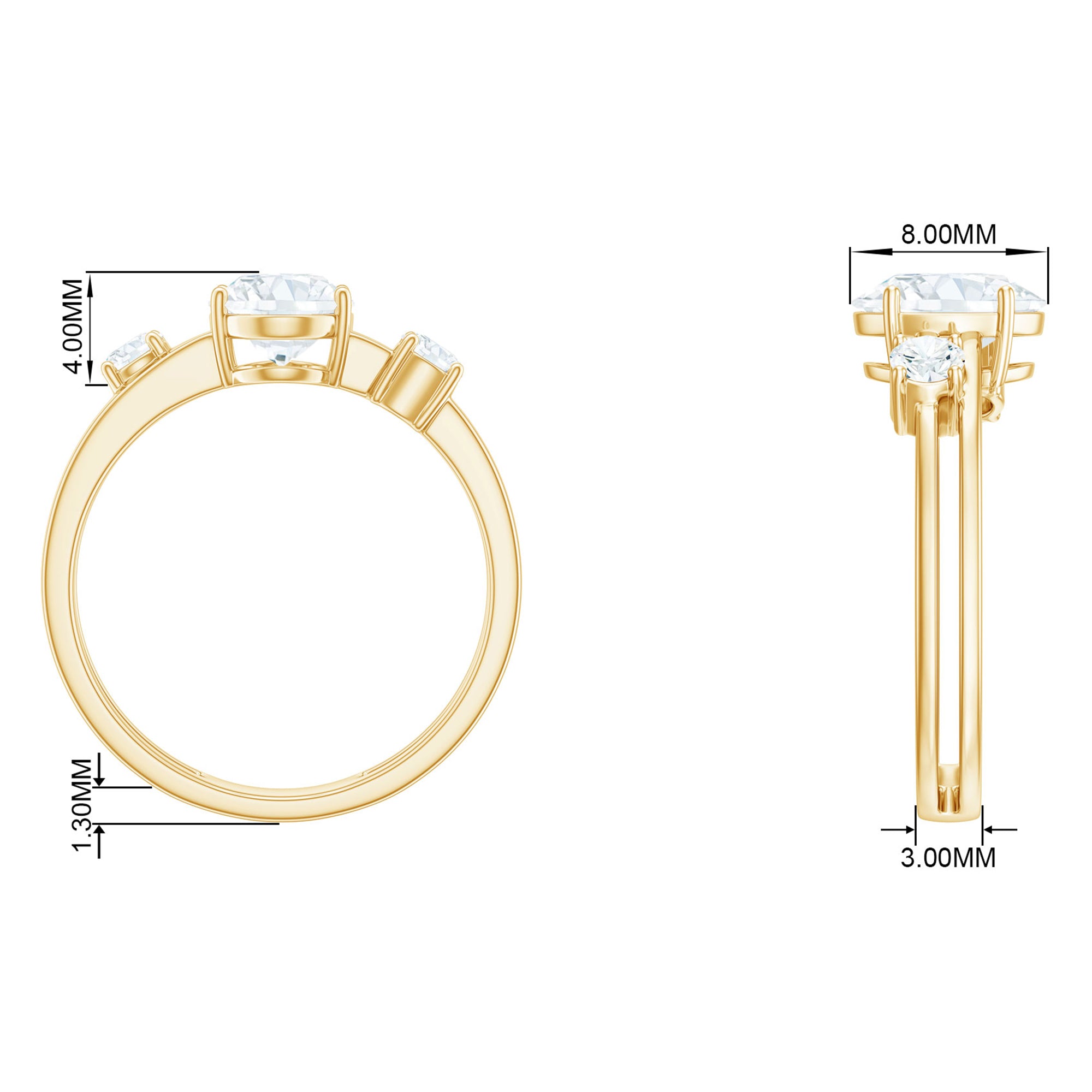 Rosec Jewels-Oval Cut Moissanite Double Band Promise Ring in Gold