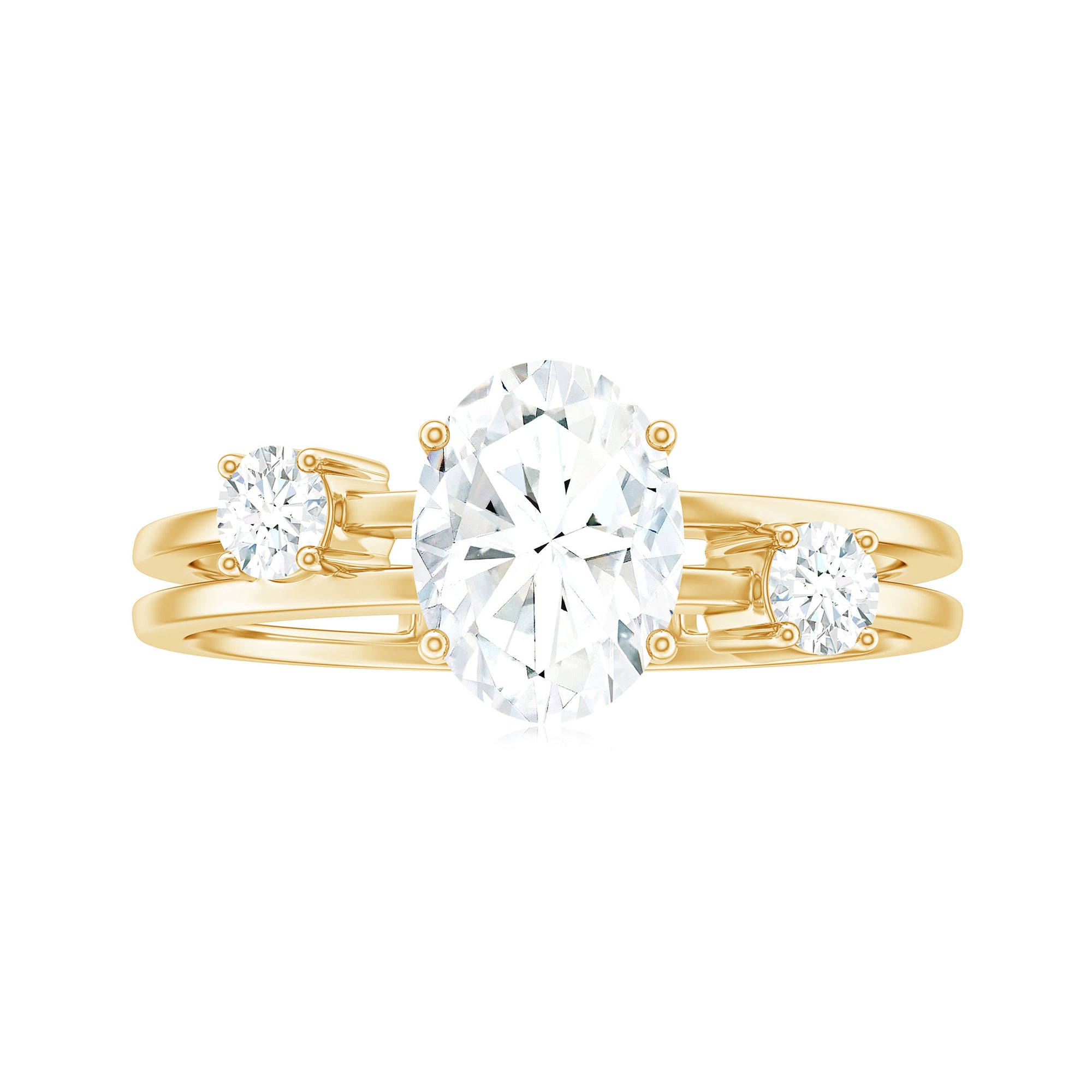 Rosec Jewels-Oval Cut Moissanite Double Band Promise Ring in Gold