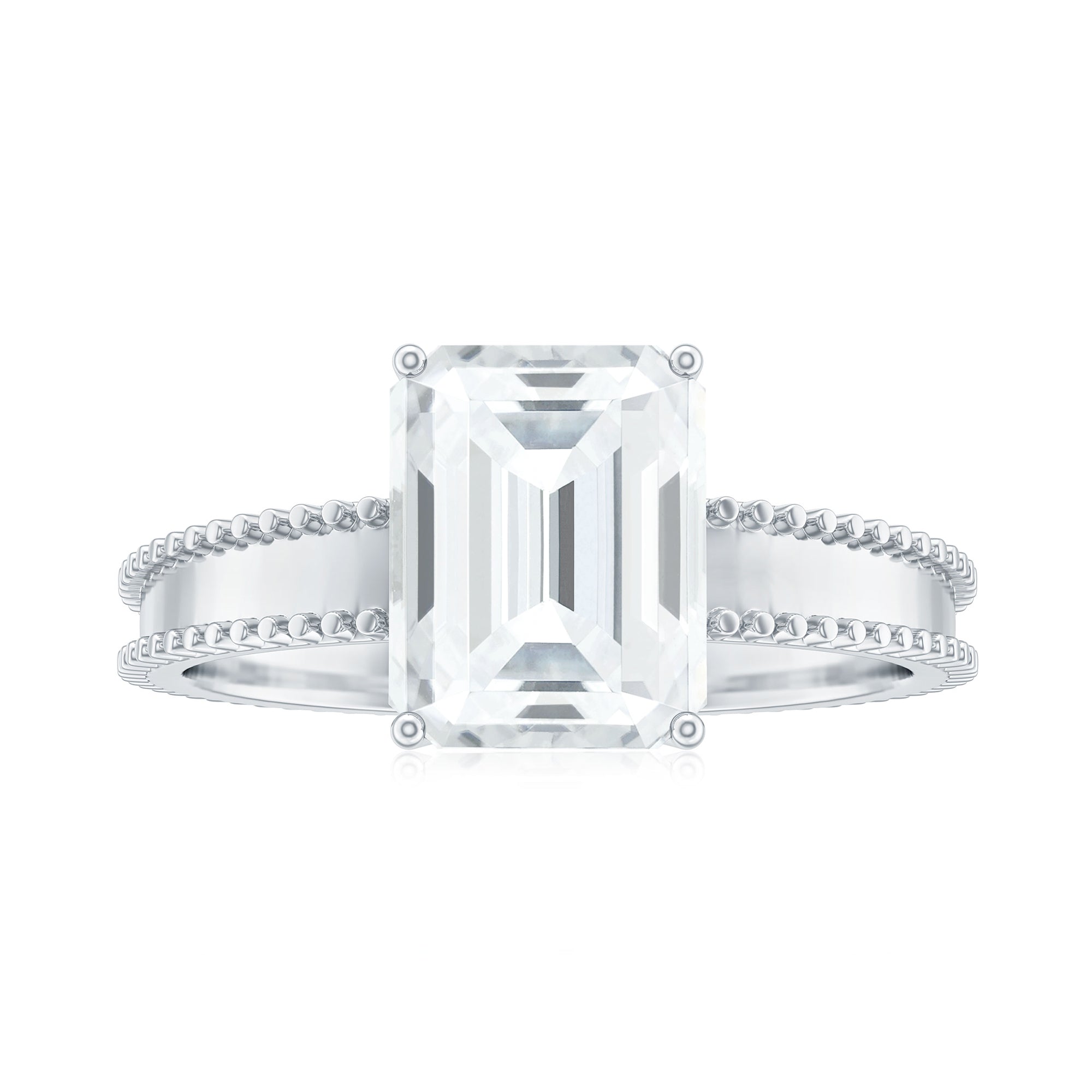 Rosec Jewels-Emerald Cut Moissanite Beaded Solitaire Ring