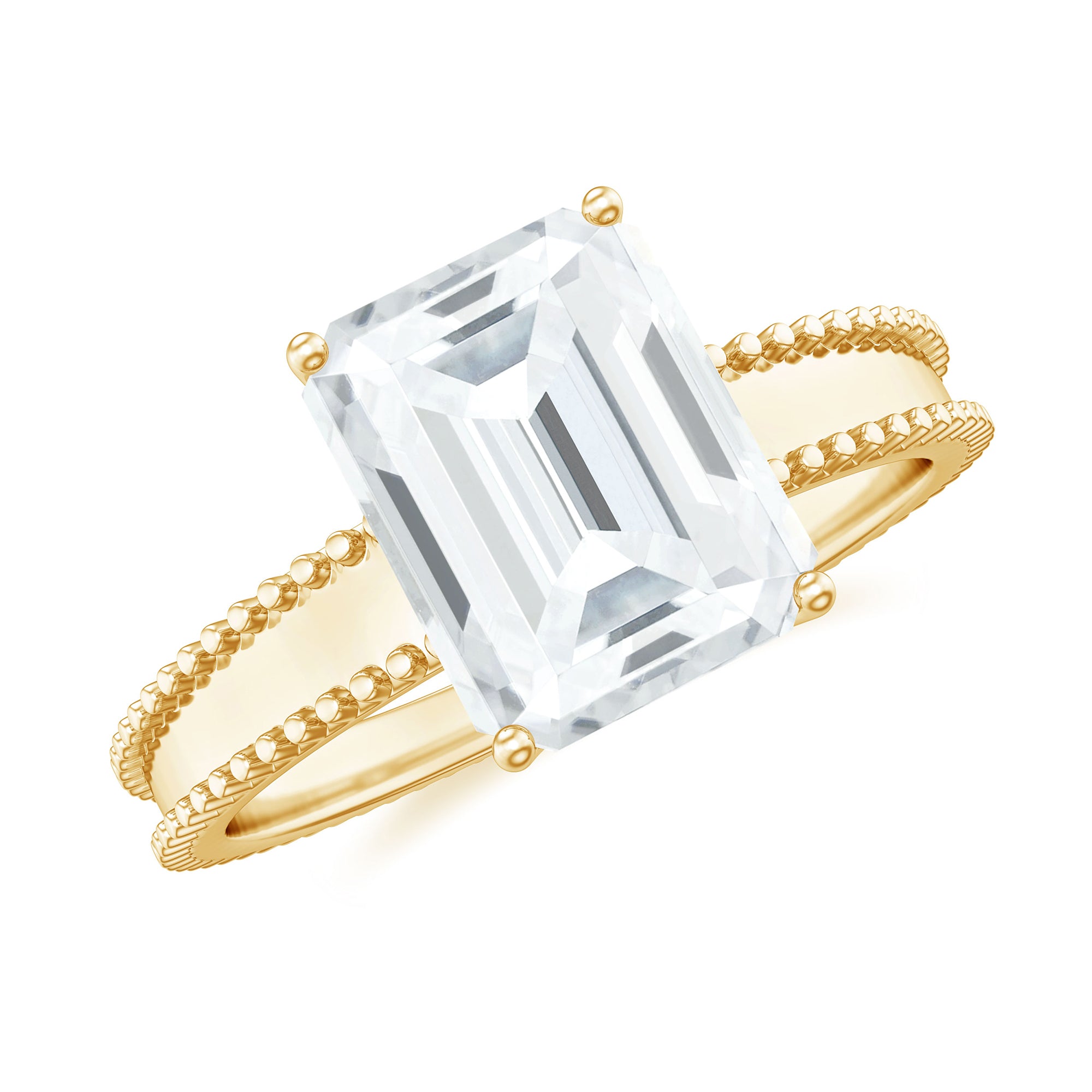 Rosec Jewels-Emerald Cut Moissanite Beaded Solitaire Ring