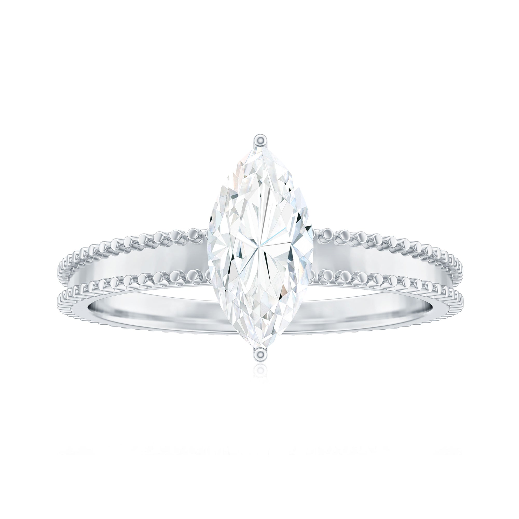 Rosec Jewels-Marquise Cut Moissanite Solitaire Ring with Beaded Details