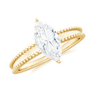 Rosec Jewels-Marquise Cut Moissanite Solitaire Ring with Beaded Details