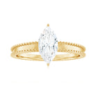 Rosec Jewels-Marquise Cut Moissanite Solitaire Ring with Beaded Details