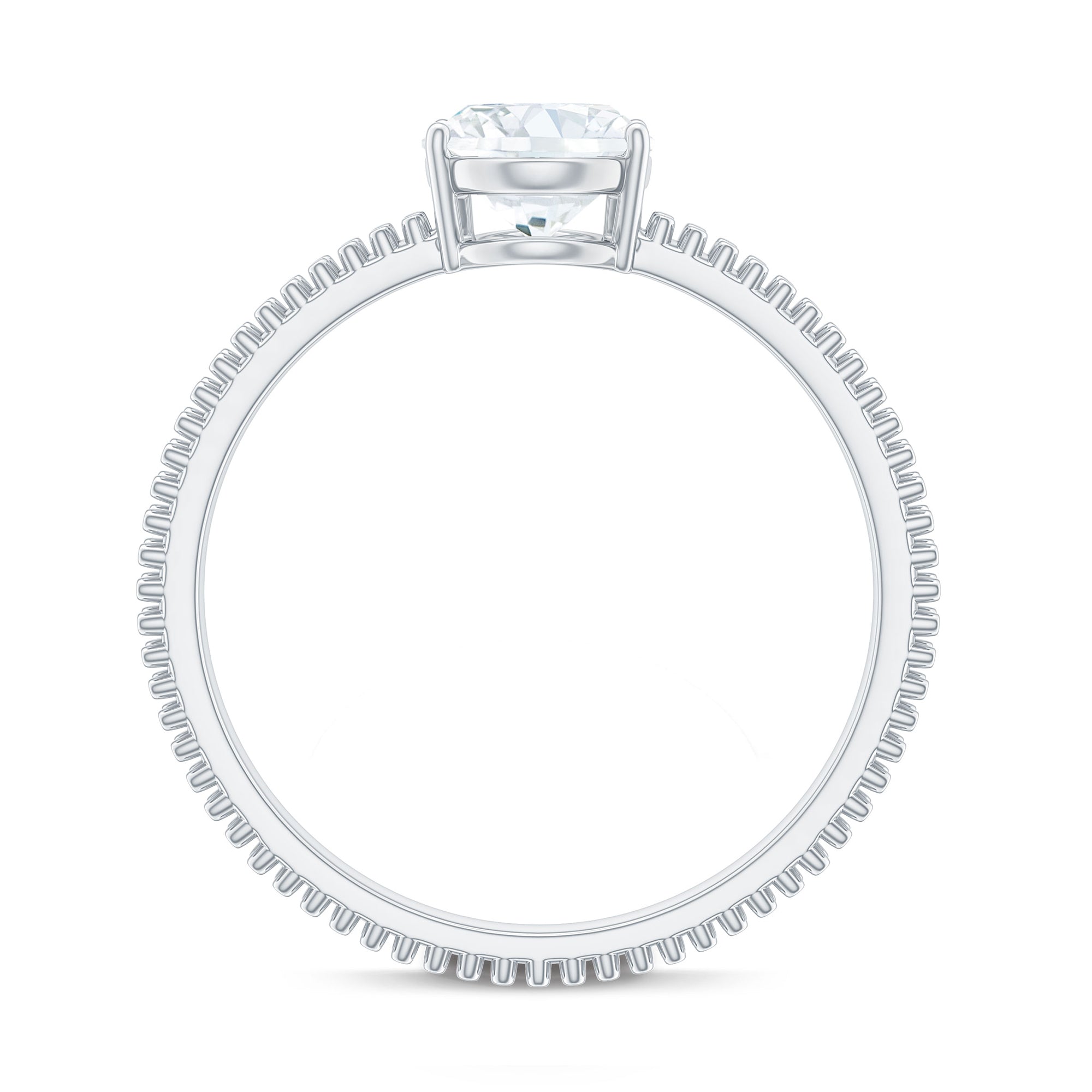 Rosec Jewels-Oval Cut Moissanite Solitaire Ring with Beaded Details