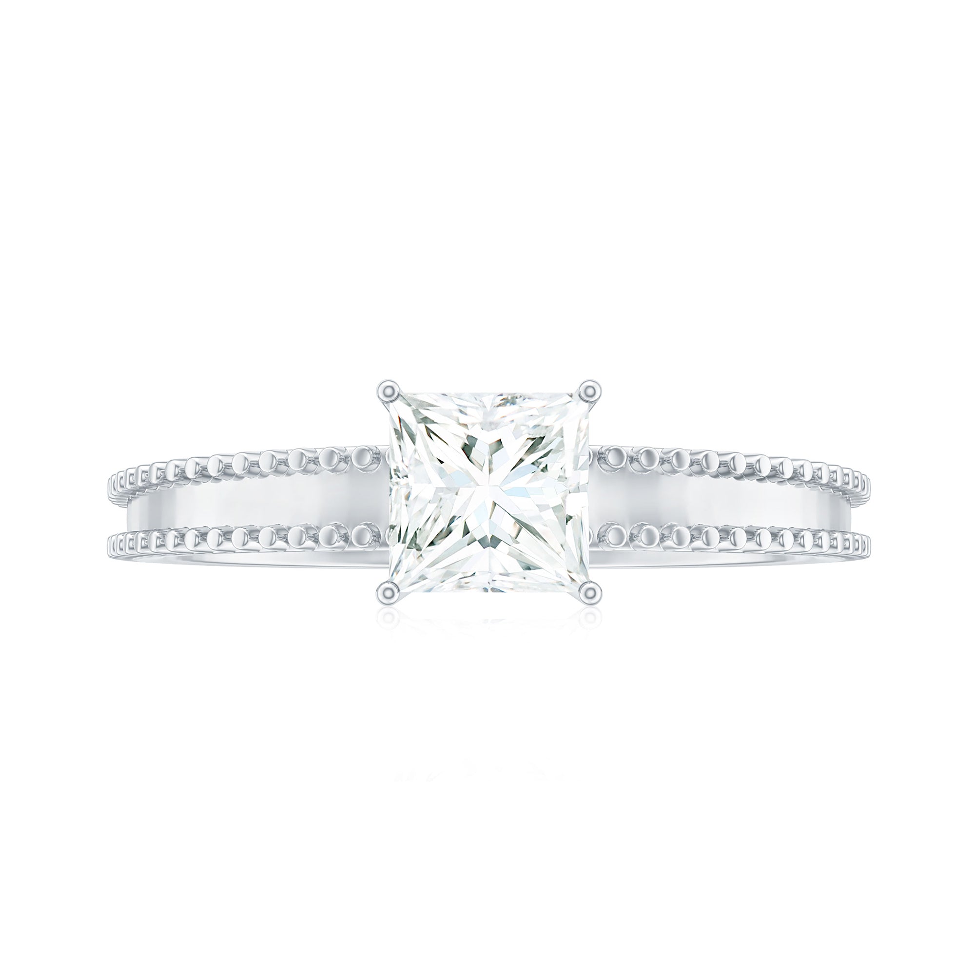 Rosec Jewels-Princess Cut Moissanite Solitaire Ring with Beaded Details