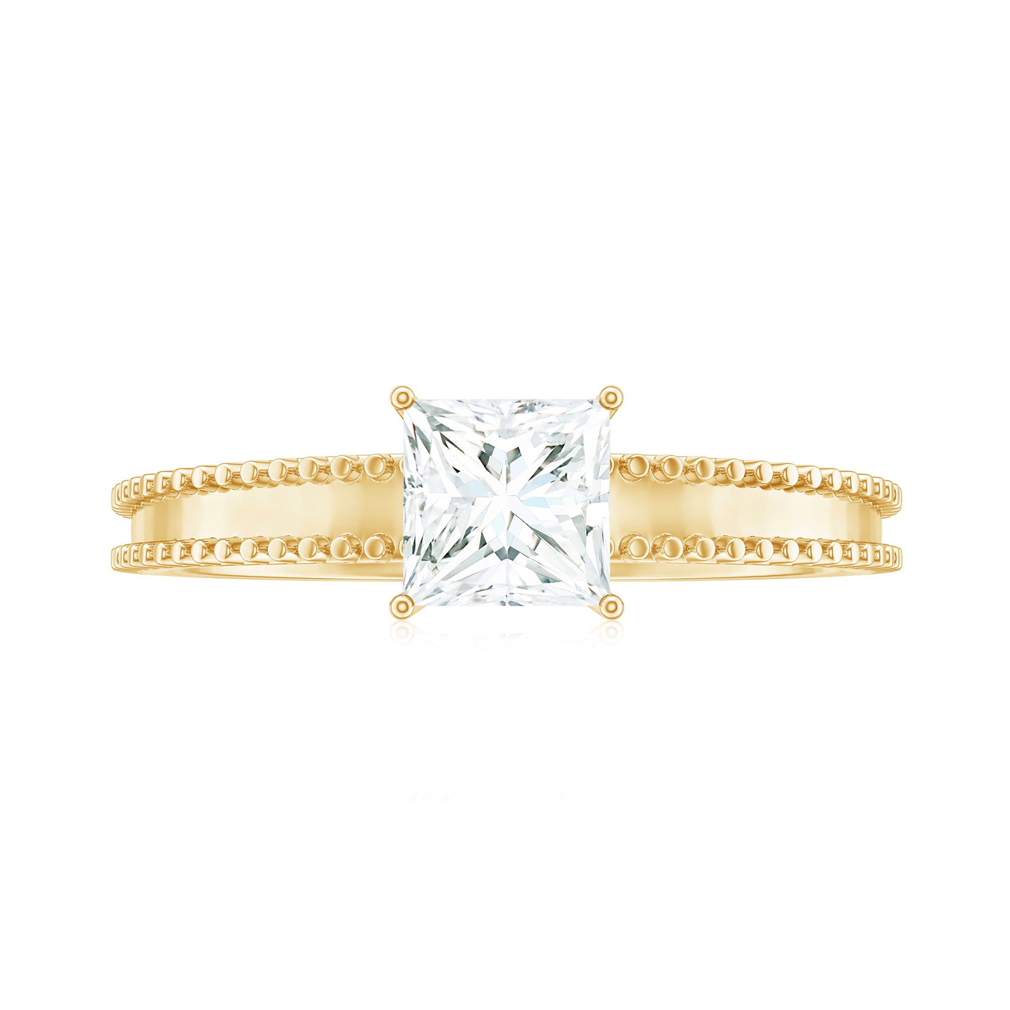 Rosec Jewels-Princess Cut Moissanite Solitaire Ring with Beaded Details