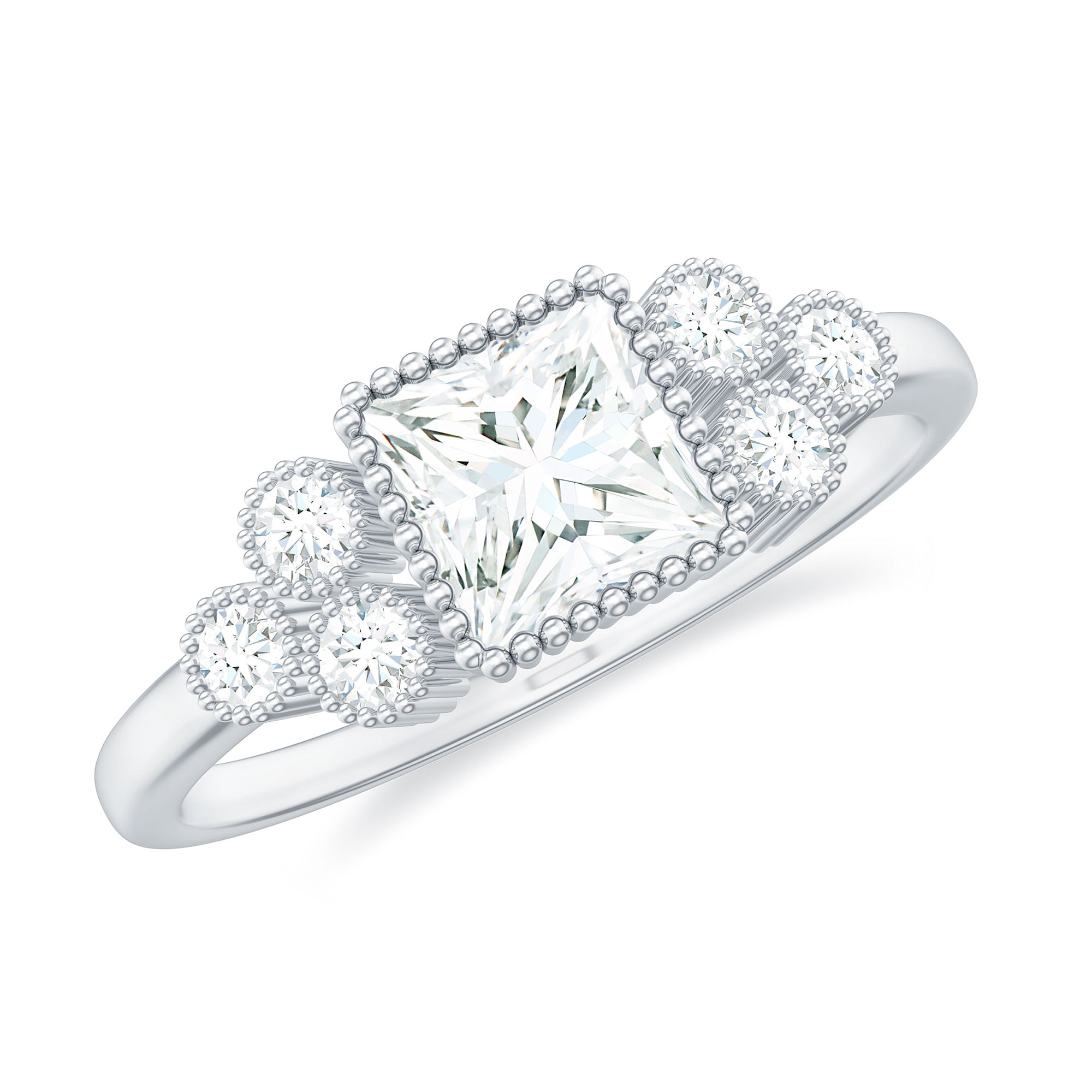 Rosec Jewels-Princess and Round Cut Moissanite Designer Ring in Gold