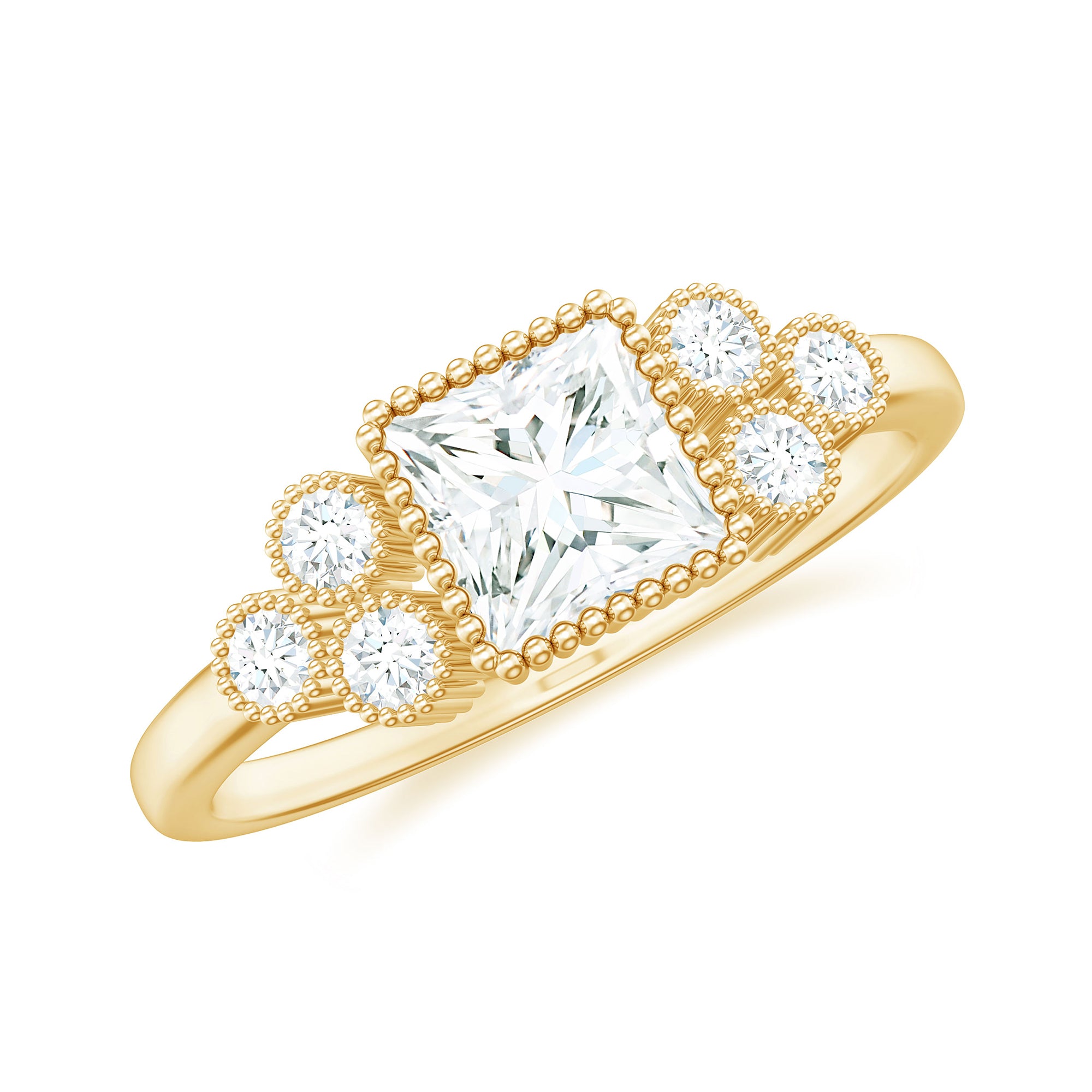 Rosec Jewels-Princess and Round Cut Moissanite Designer Ring in Gold