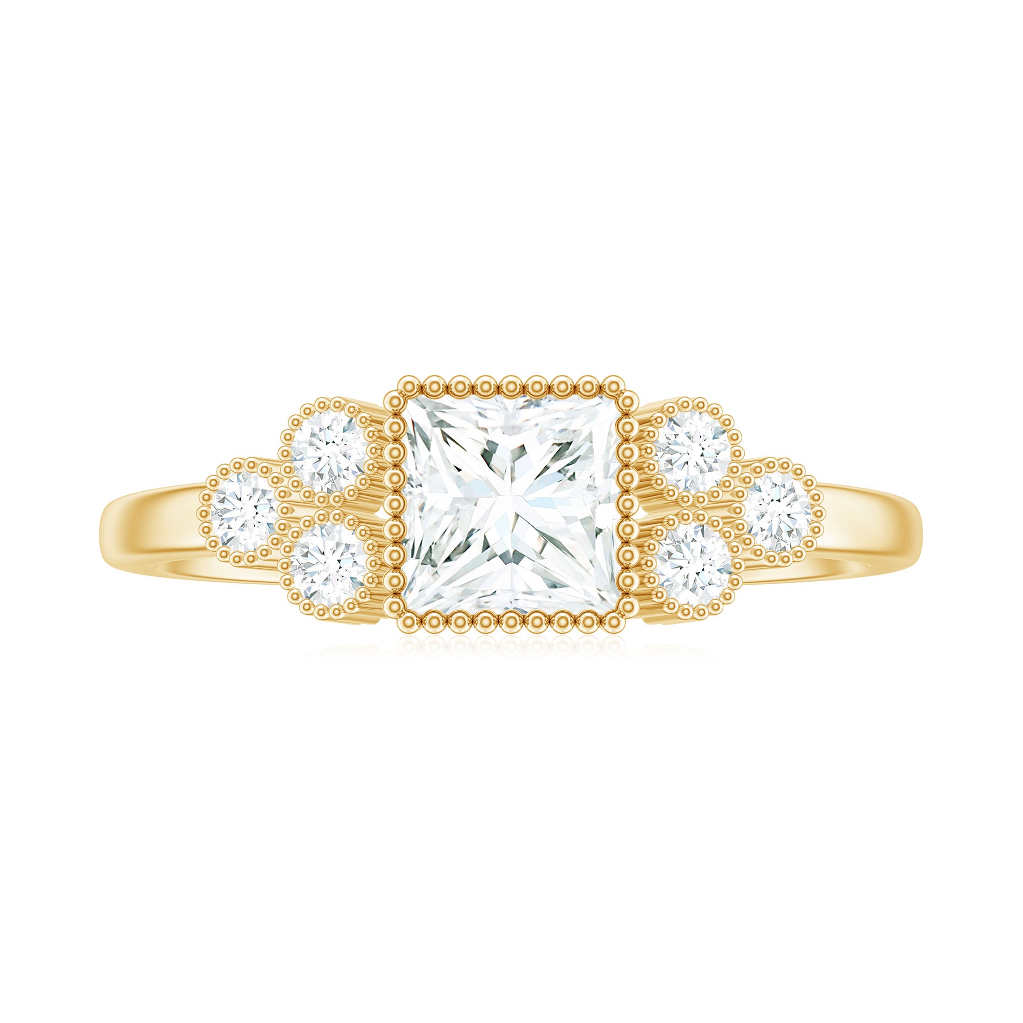 Rosec Jewels-Princess and Round Cut Moissanite Designer Ring in Gold