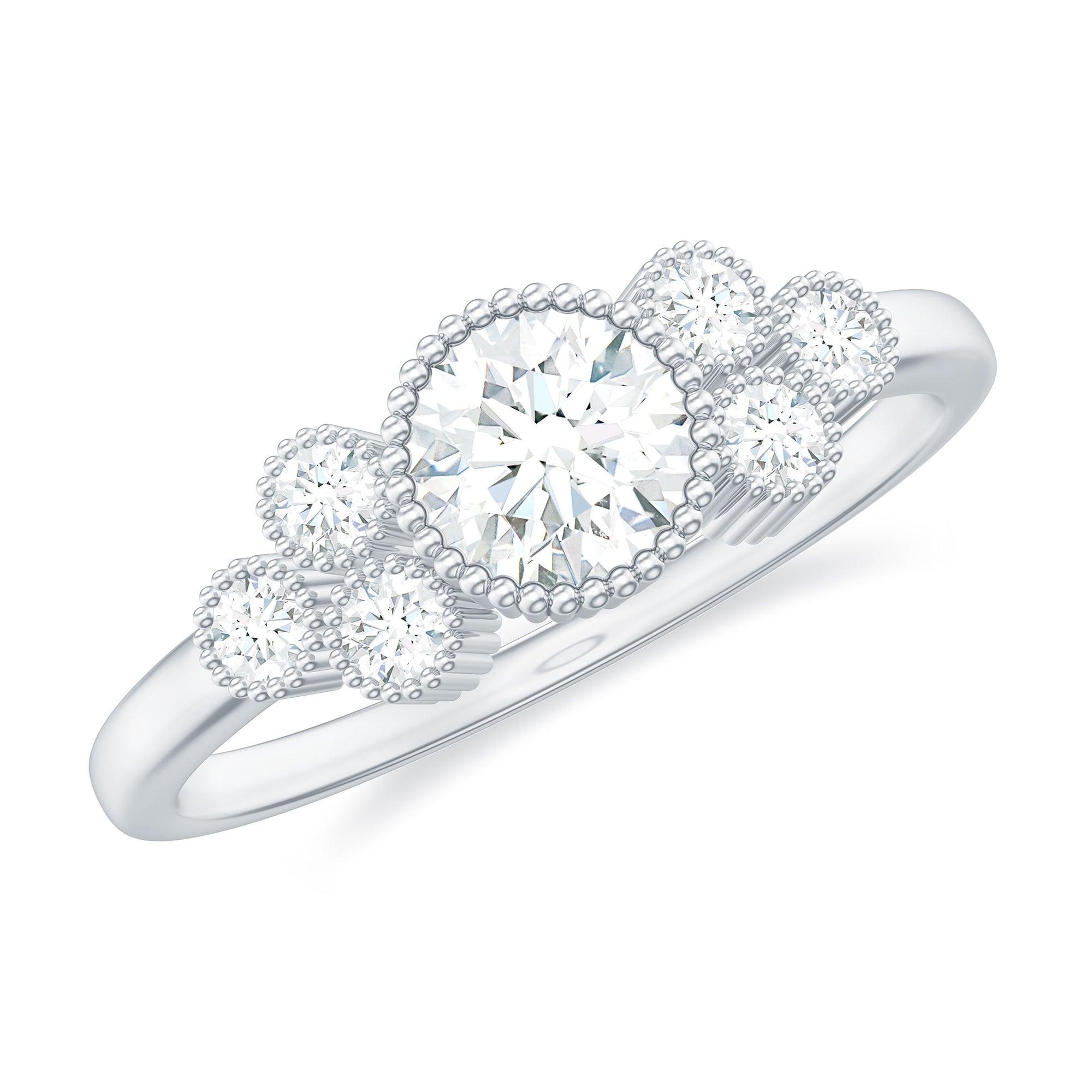 Rosec Jewels-Round Shape Moissanite Designer Ring in Gold