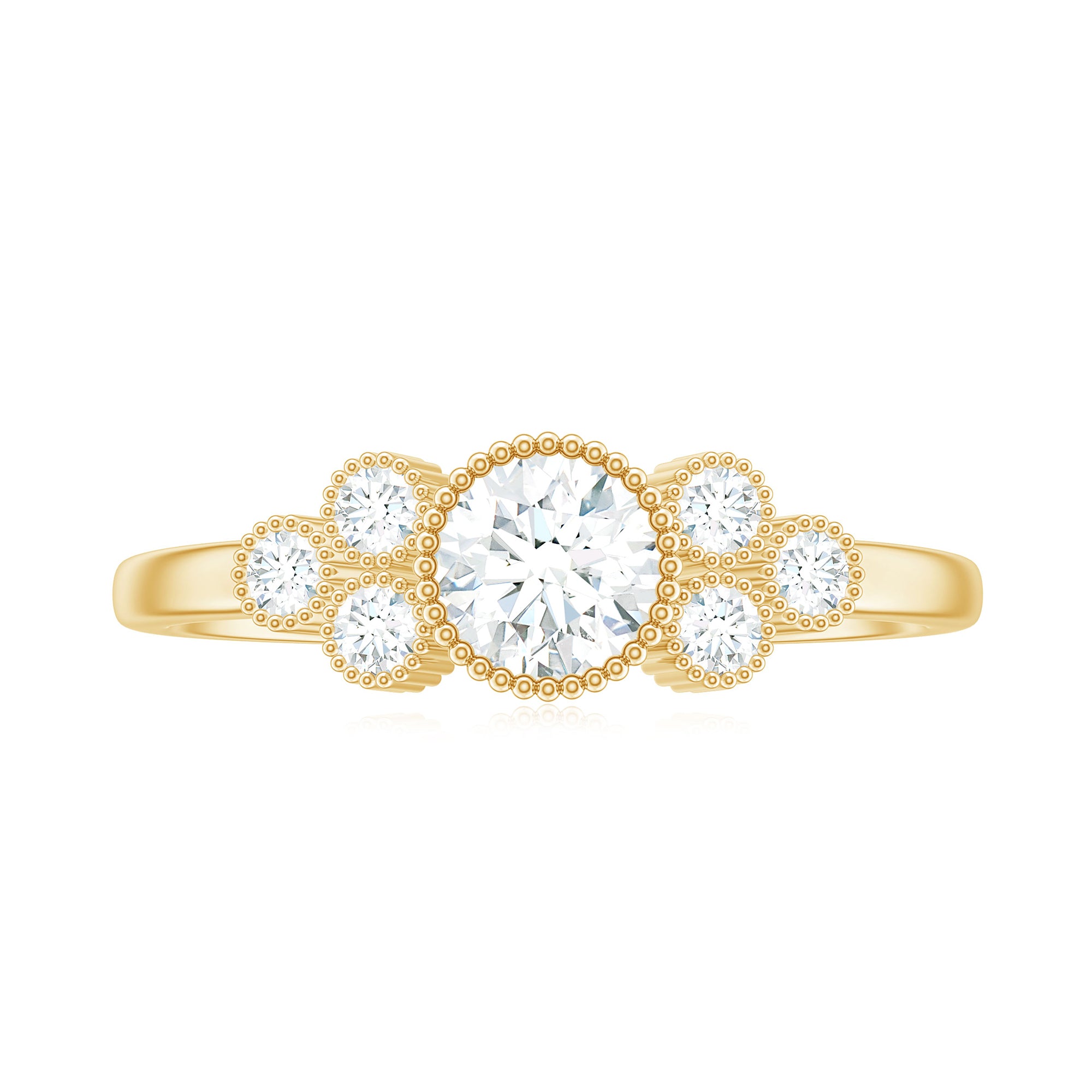 Rosec Jewels-Round Shape Moissanite Designer Ring in Gold