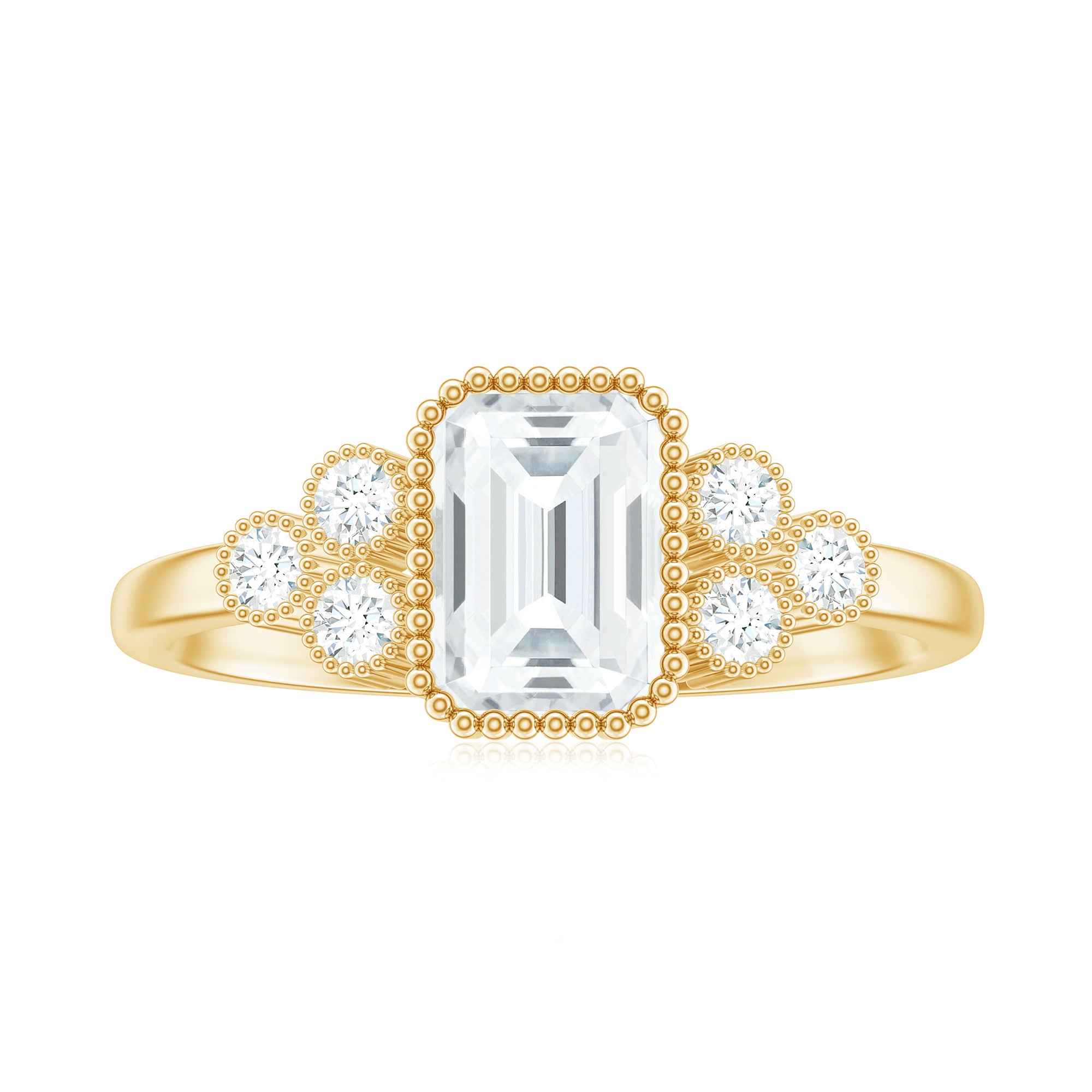 Rosec Jewels-Octagon and Round Cut Moissanite Designer Ring in Gold