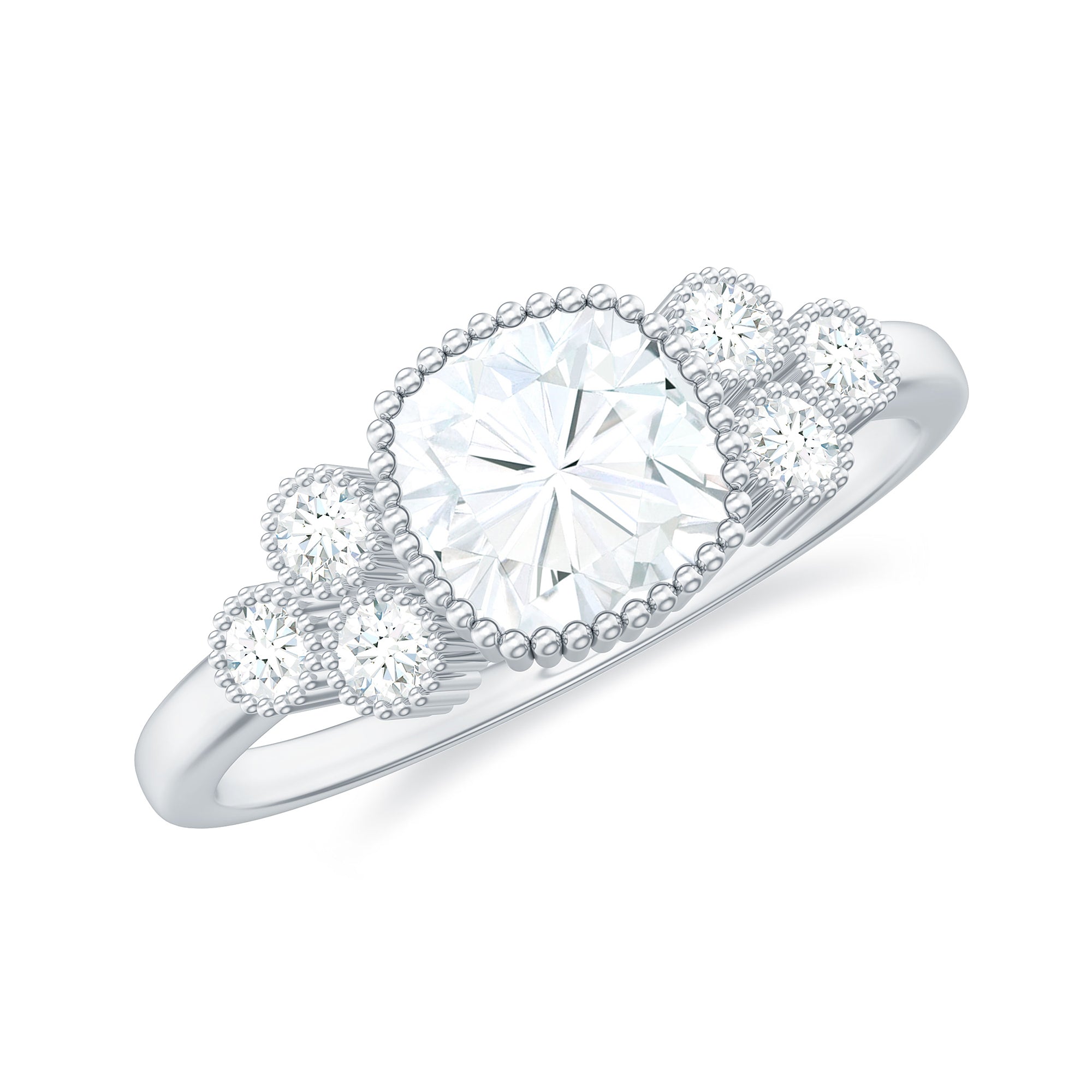 Rosec Jewels-Cushion and Round Cut Moissanite Designer Ring in Gold