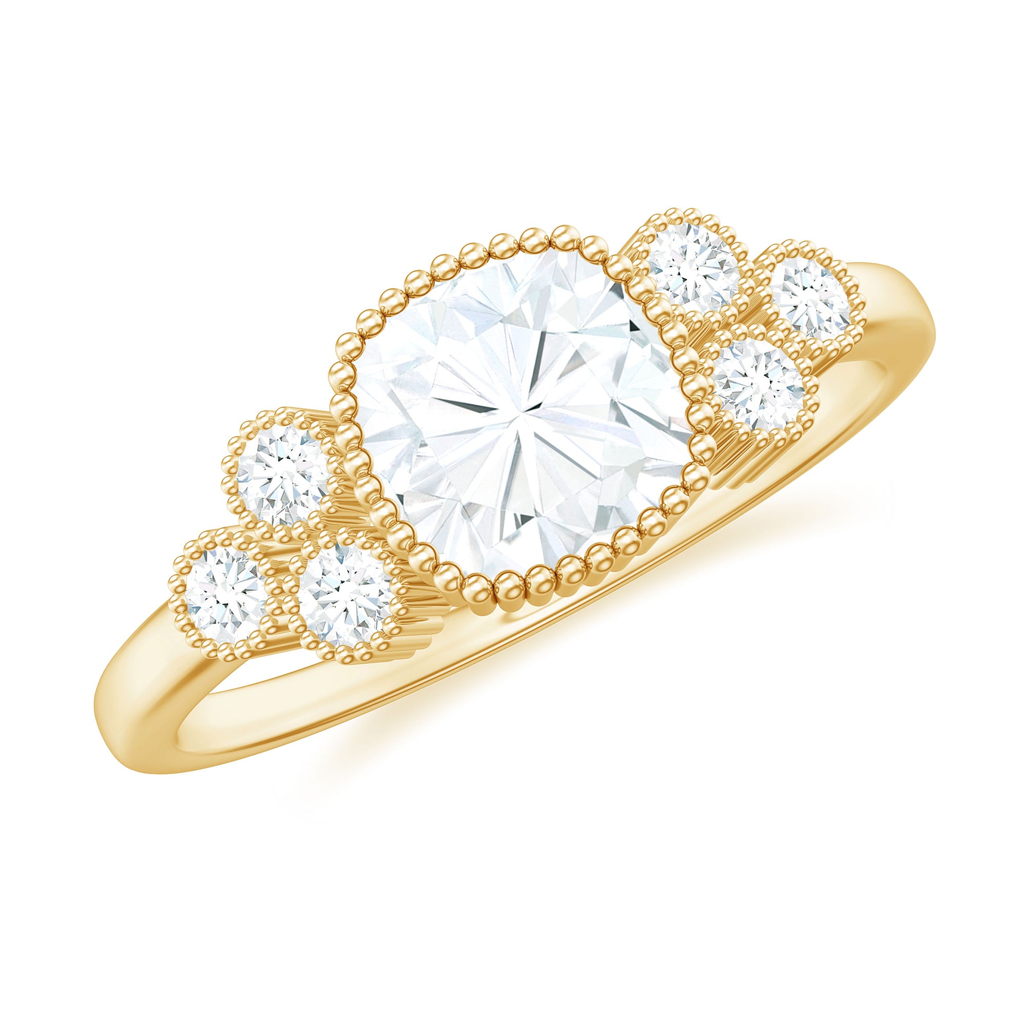 Rosec Jewels-Cushion and Round Cut Moissanite Designer Ring in Gold