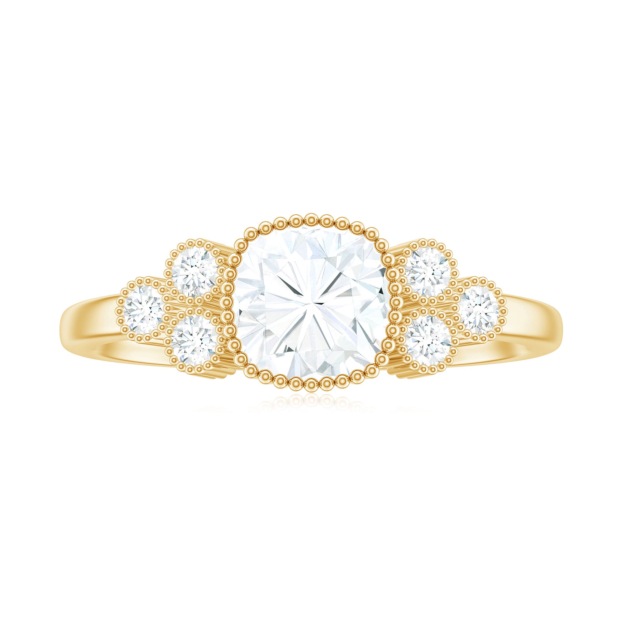 Rosec Jewels-Cushion and Round Cut Moissanite Designer Ring in Gold