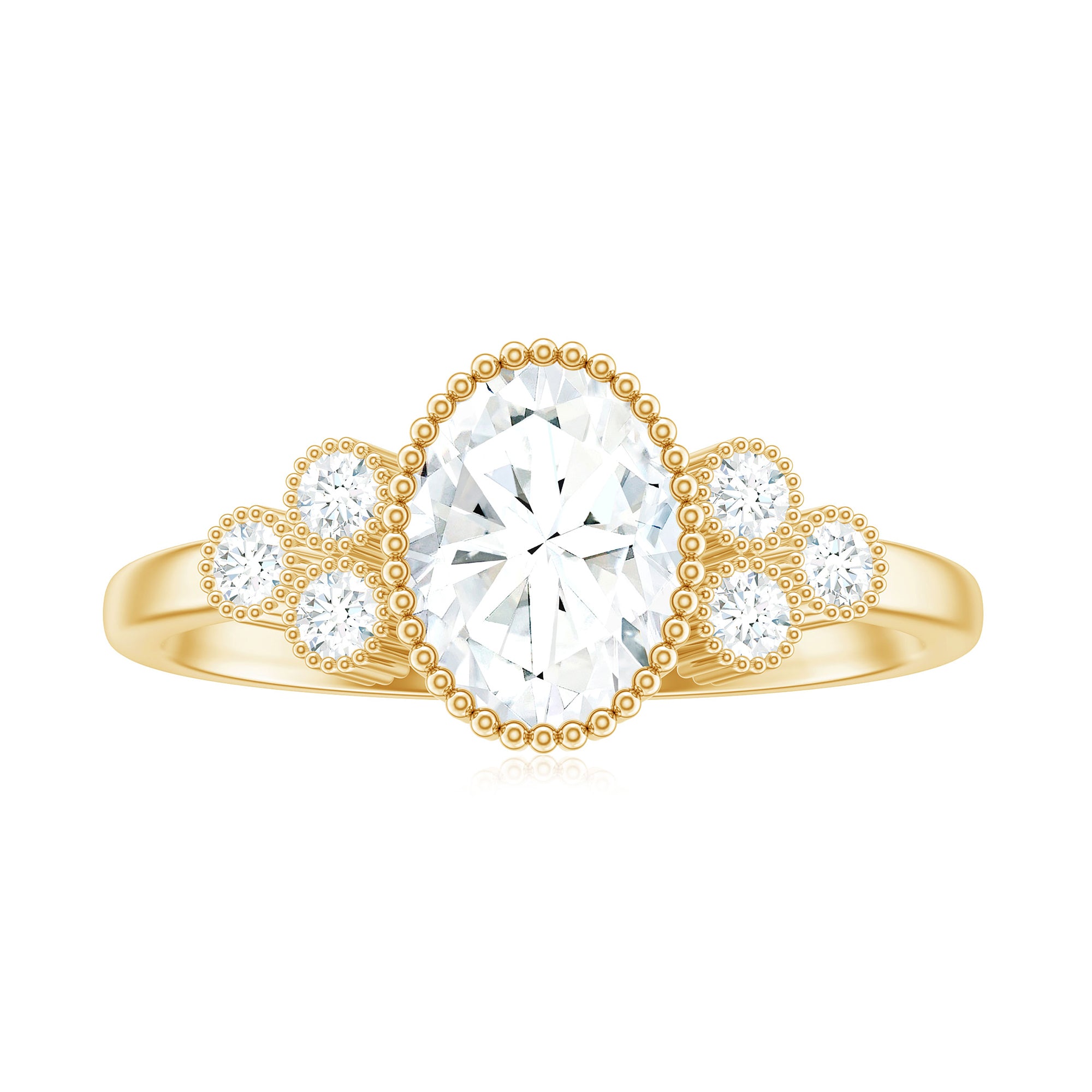 Rosec Jewels-Oval and Round Cut Moissanite Designer Ring in Gold