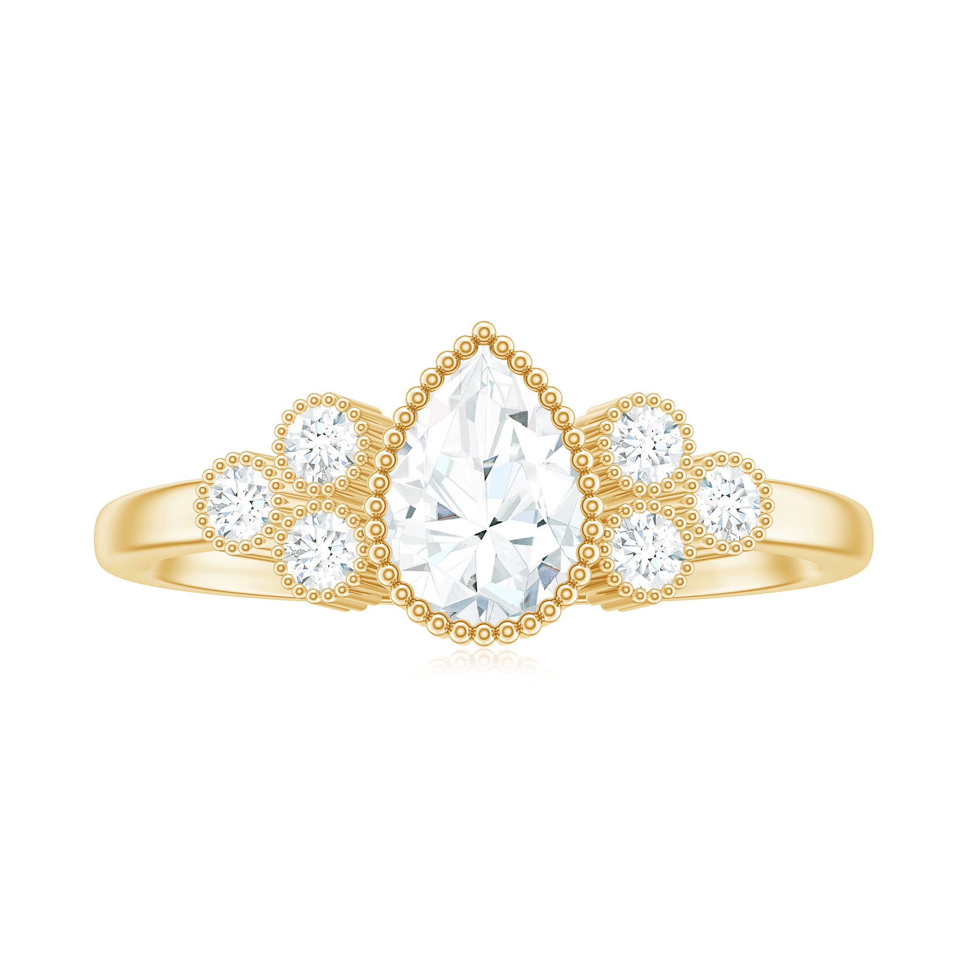 Rosec Jewels-Pear and Round Cut Moissanite Designer Ring in Gold