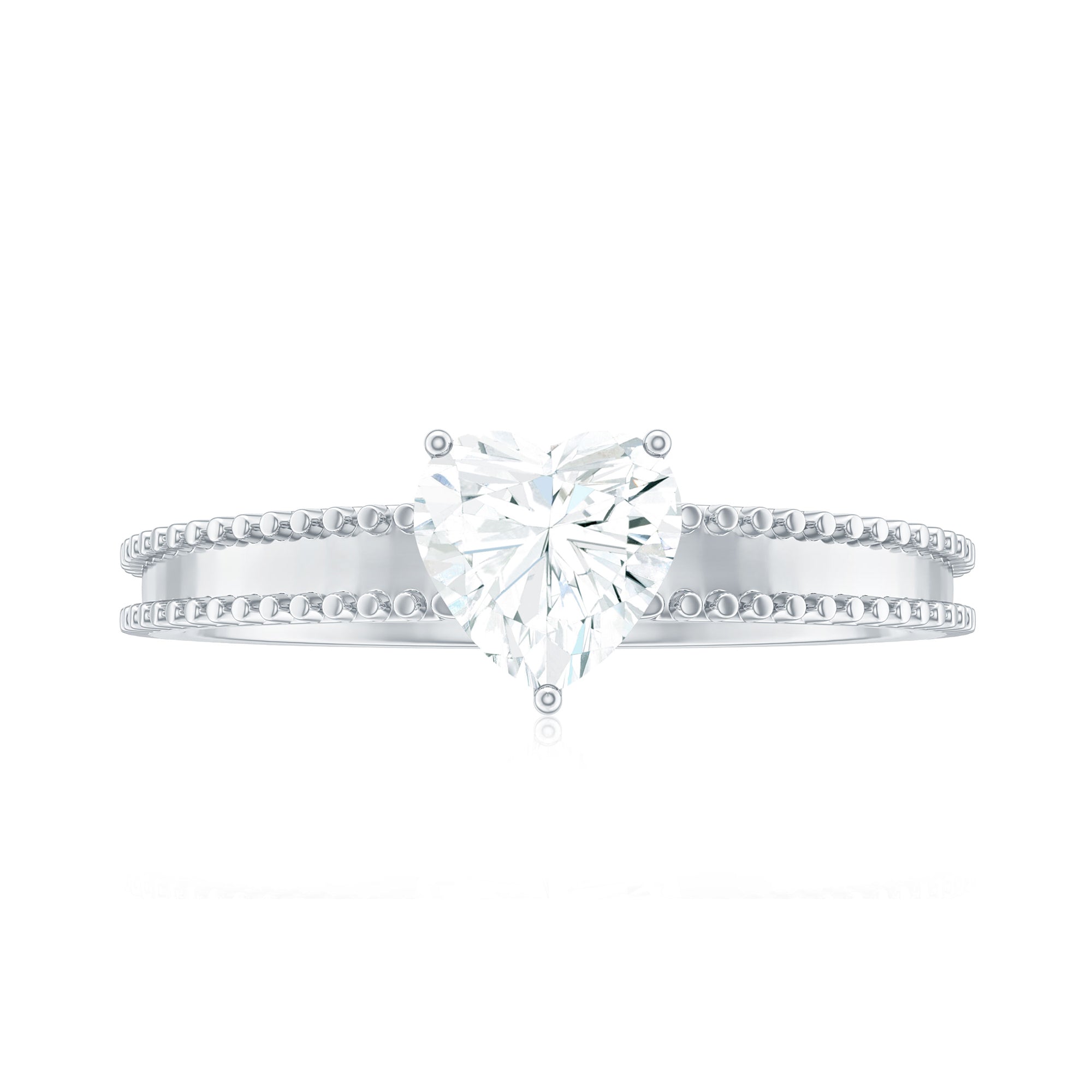 Rosec Jewels-Heart Shape Moissanite Solitaire Ring with Beaded Details