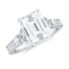 Rosec Jewels-Antique Style Emerald Cut Moissanite Solitaire Celtic Knot Ring in Gold