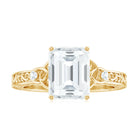 Rosec Jewels-Antique Style Emerald Cut Moissanite Solitaire Celtic Knot Ring in Gold