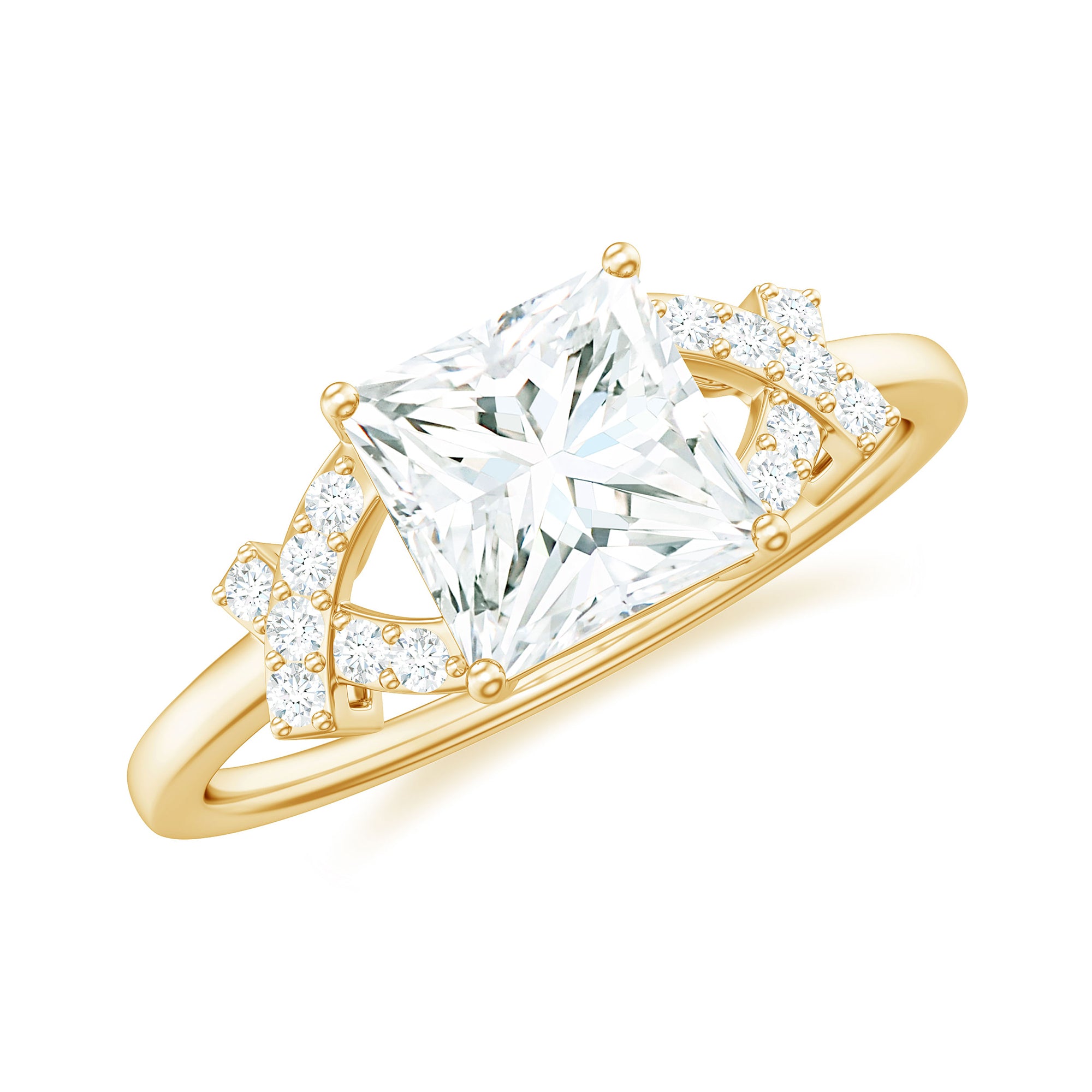 Rosec Jewels-Princess Cut Moissanite Solitaire Ring in Spilt Shank