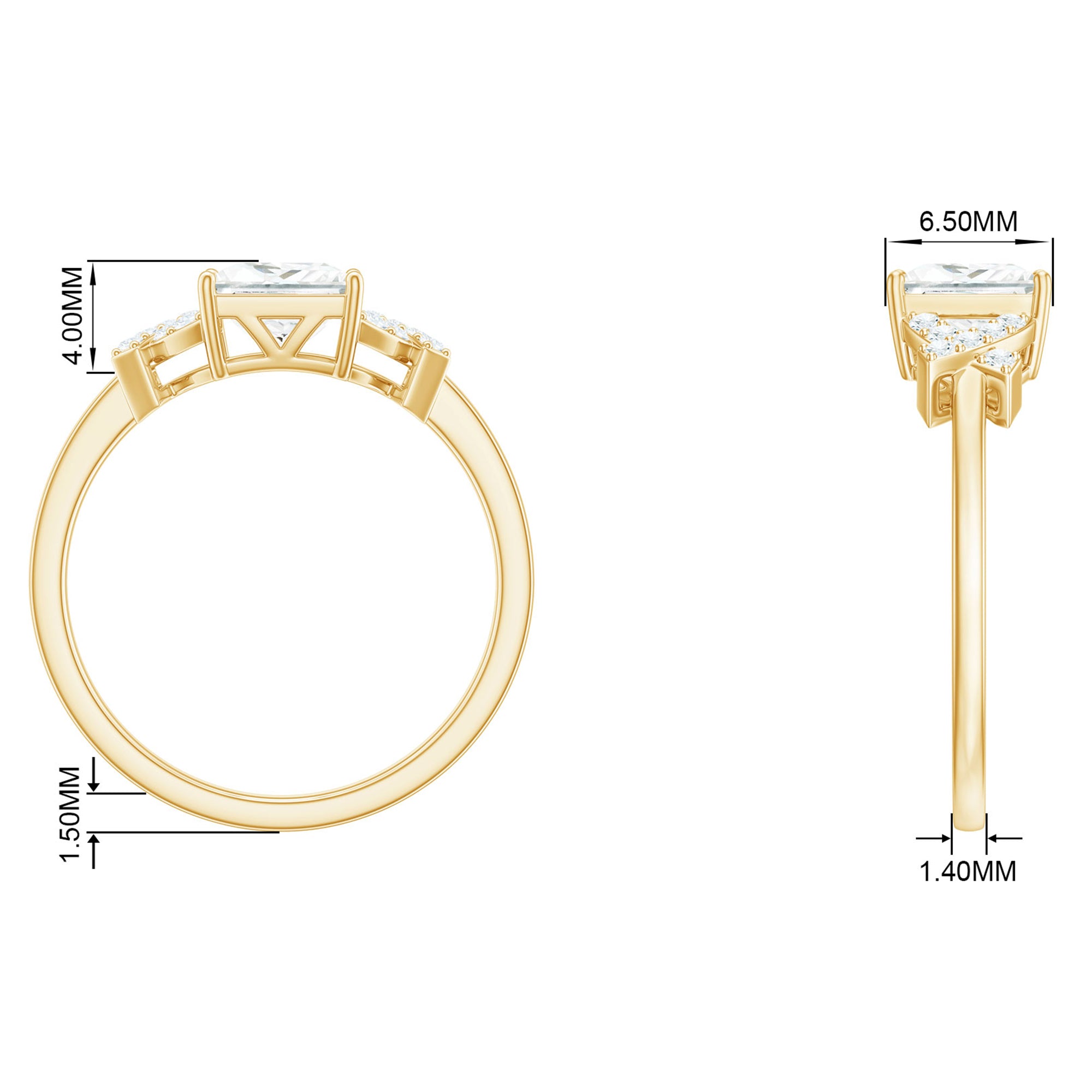 Rosec Jewels-Princess Cut Moissanite Solitaire Ring in Spilt Shank