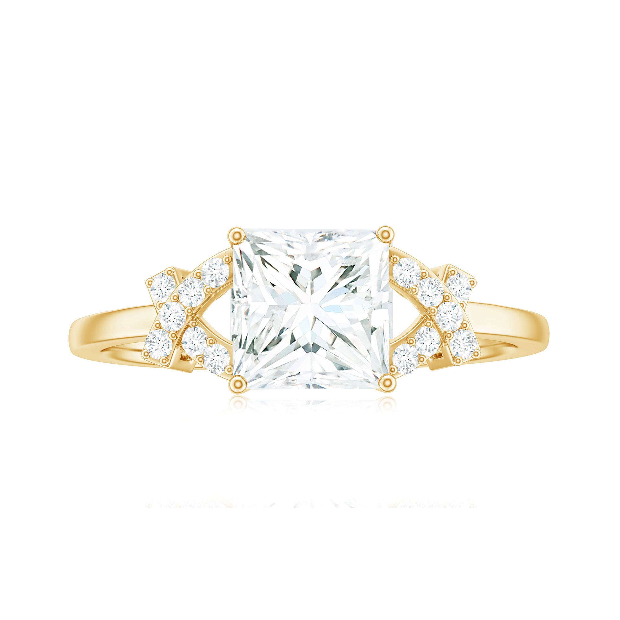 Rosec Jewels-Princess Cut Moissanite Solitaire Ring in Spilt Shank