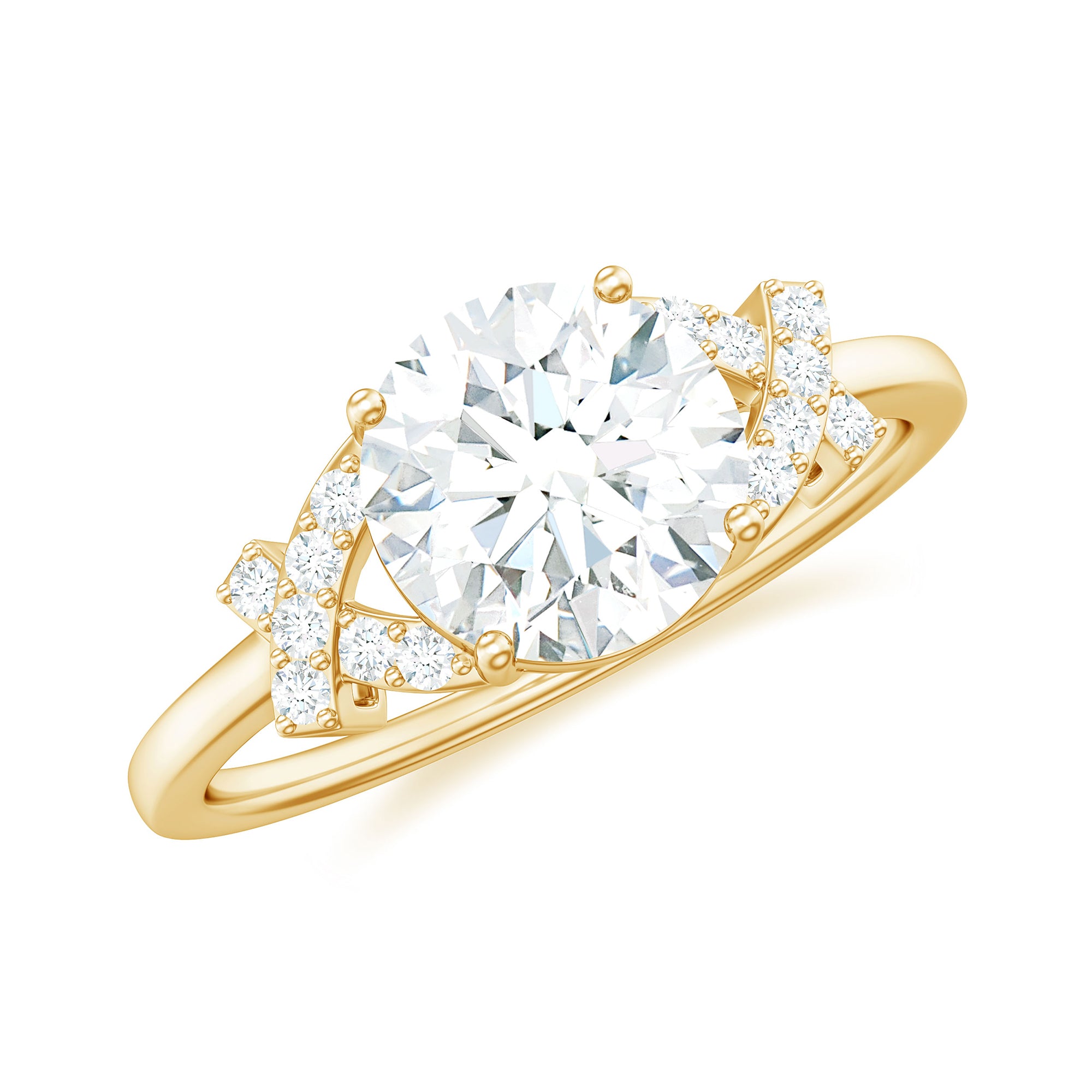 Rosec Jewels-Round Cut Moissanite Solitaire Ring in Spilt Shank