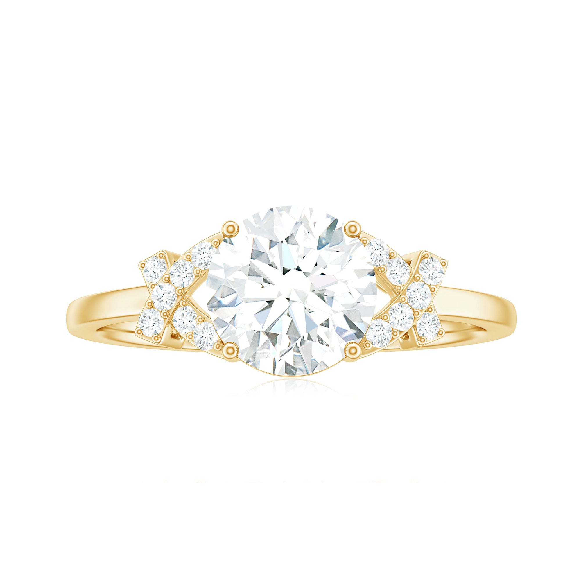 Rosec Jewels-Round Cut Moissanite Solitaire Ring in Spilt Shank