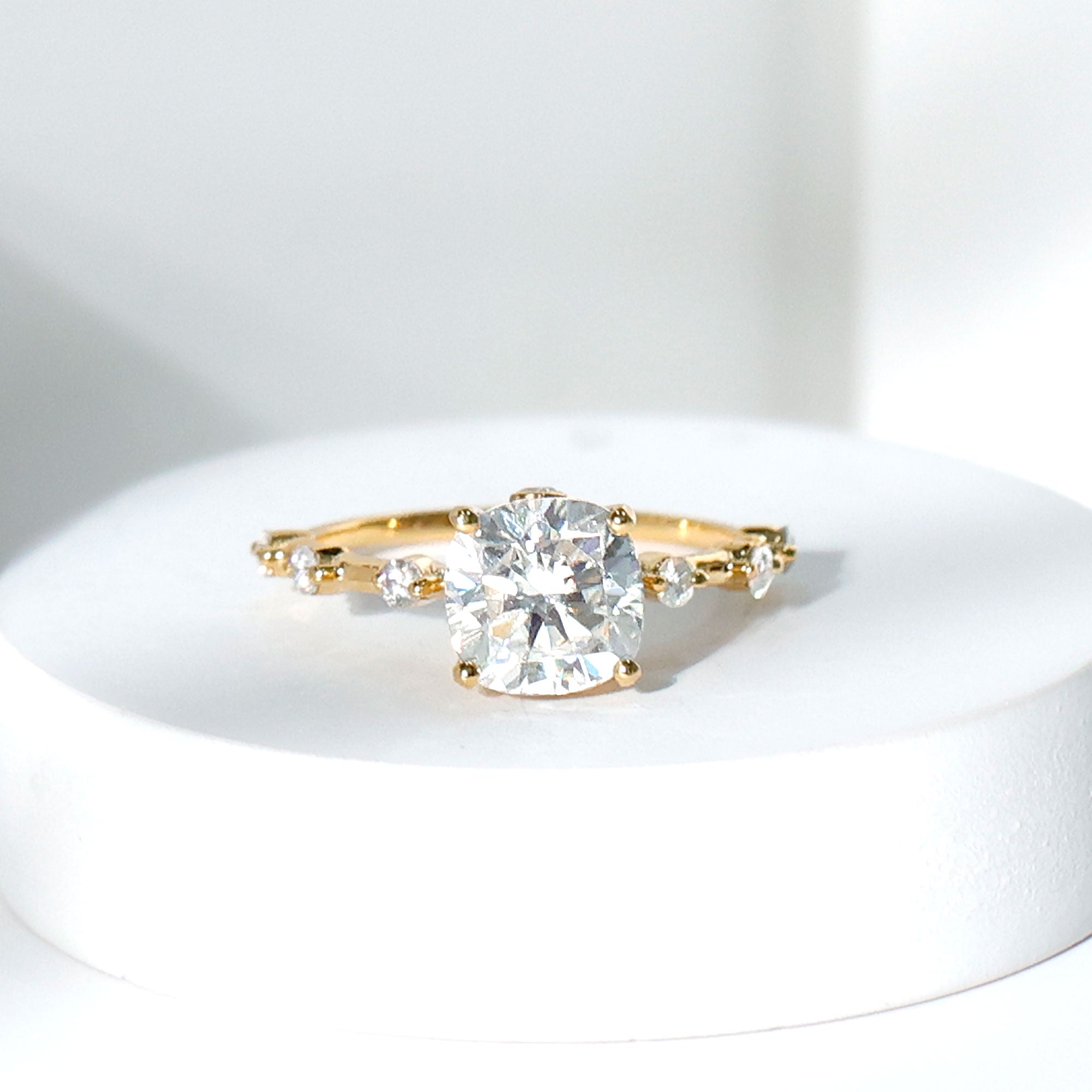 Rosec Jewels-Large Cushion Cut Moissanite Solitaire Engagement Ring in Gold