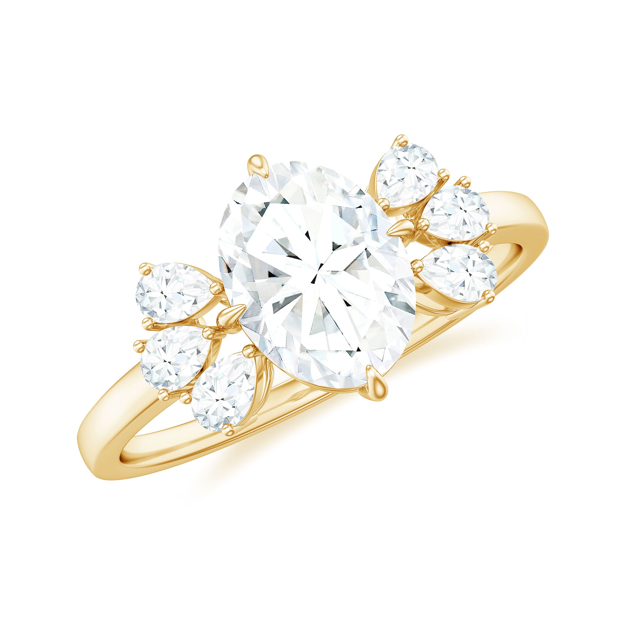 Rosec Jewels-Oval Cut Moissanite Solitaire Engagement Ring with Trio