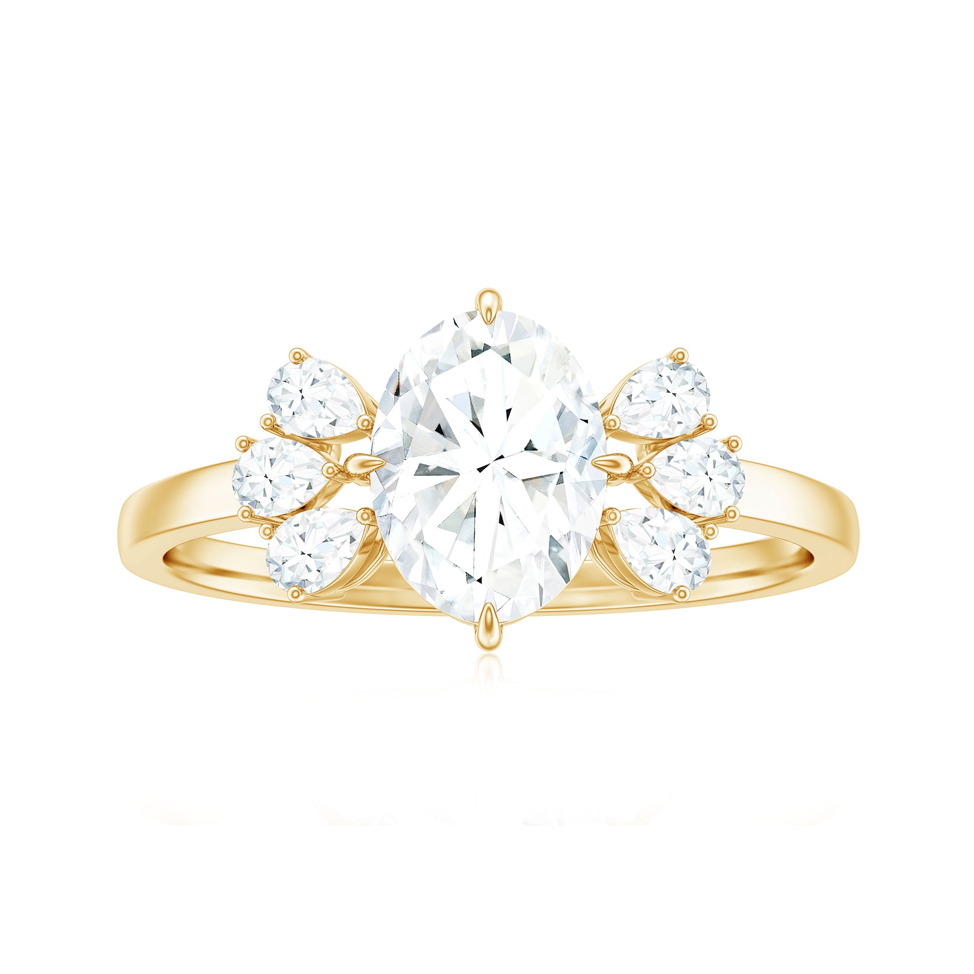 Rosec Jewels-Oval Cut Moissanite Solitaire Engagement Ring with Trio