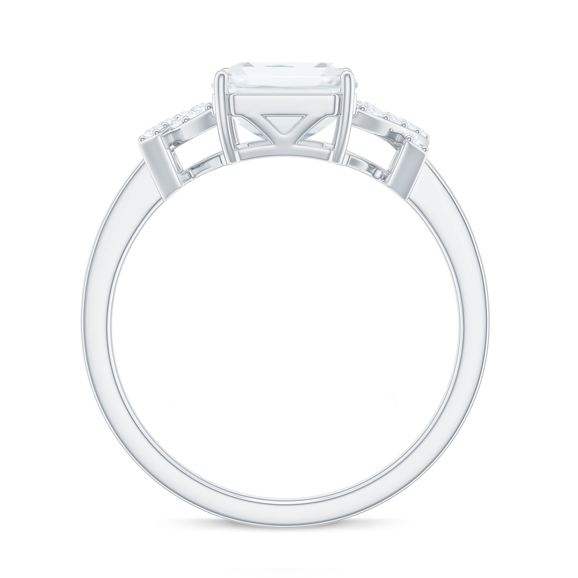 Rosec Jewels-Emerald Cut Moissanite Solitaire Ring in Spilt Shank