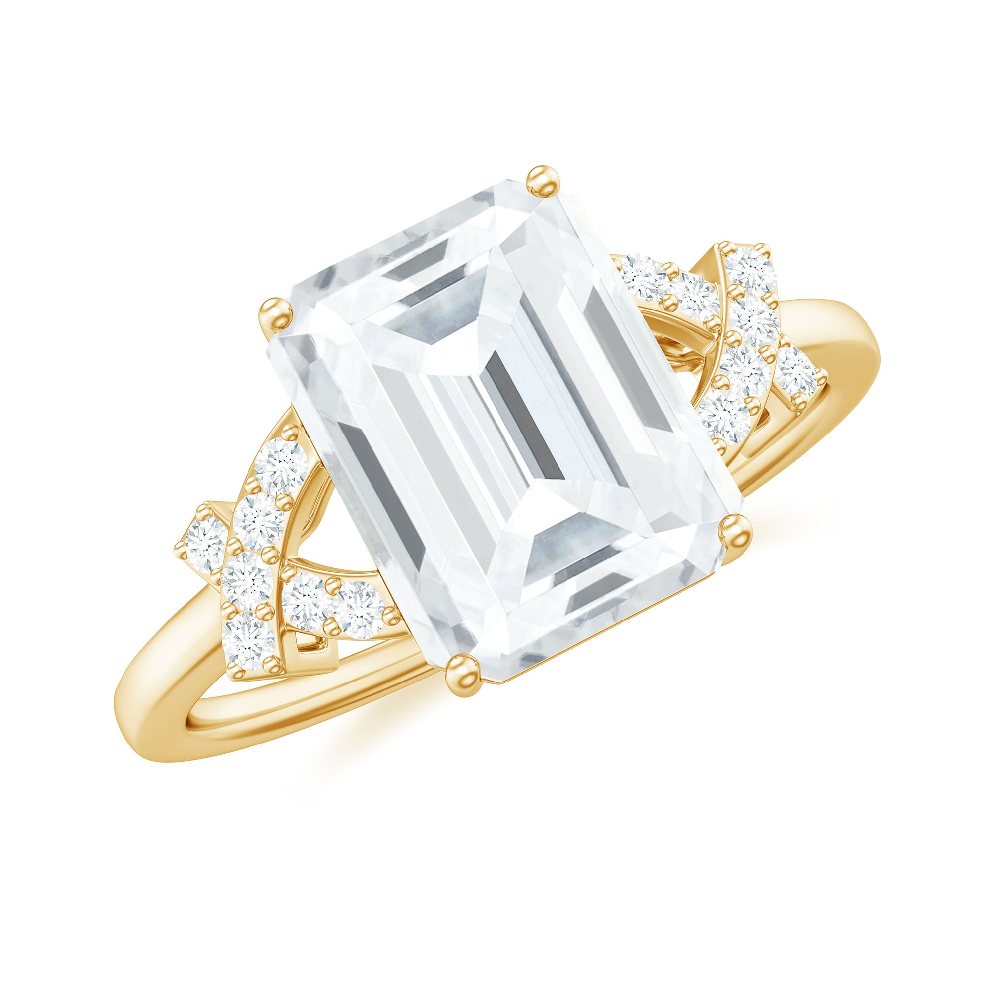 Rosec Jewels-Emerald Cut Moissanite Solitaire Ring in Spilt Shank