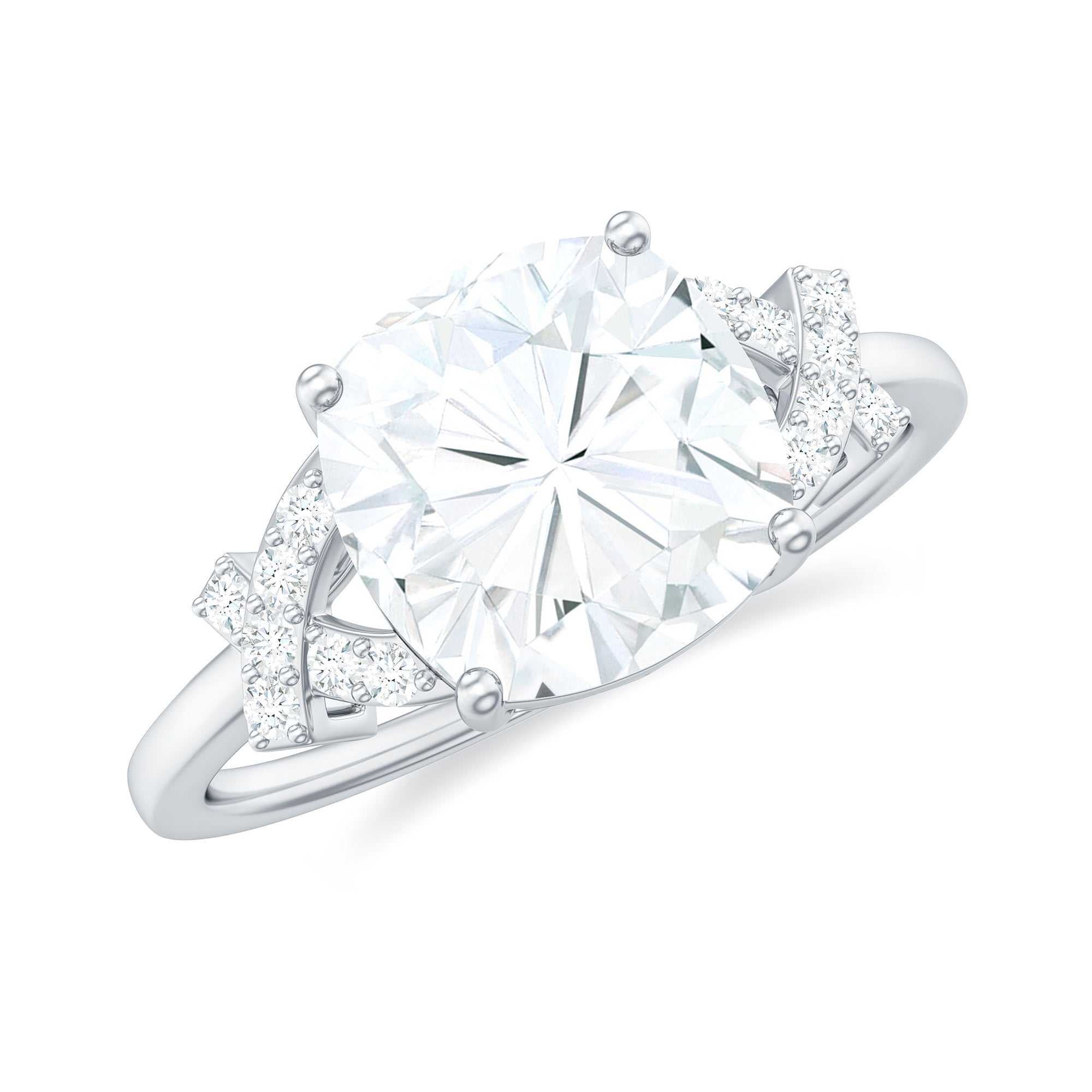 Rosec Jewels-Cushion Cut Moissanite Solitaire Ring in Spilt Shank