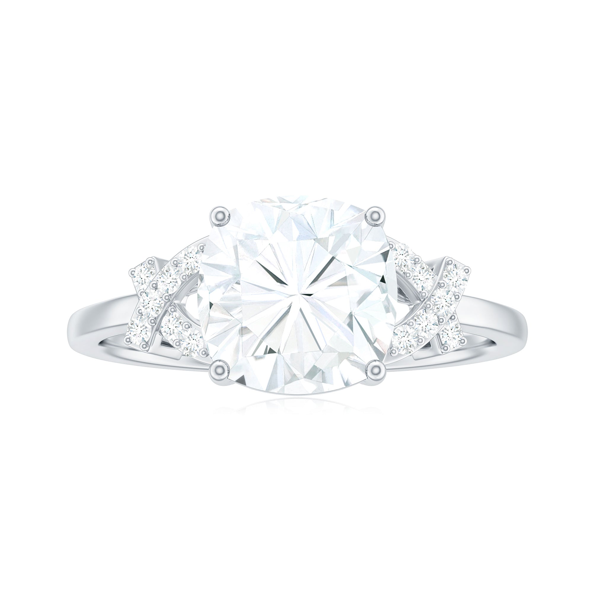 Rosec Jewels-Cushion Cut Moissanite Solitaire Ring in Spilt Shank