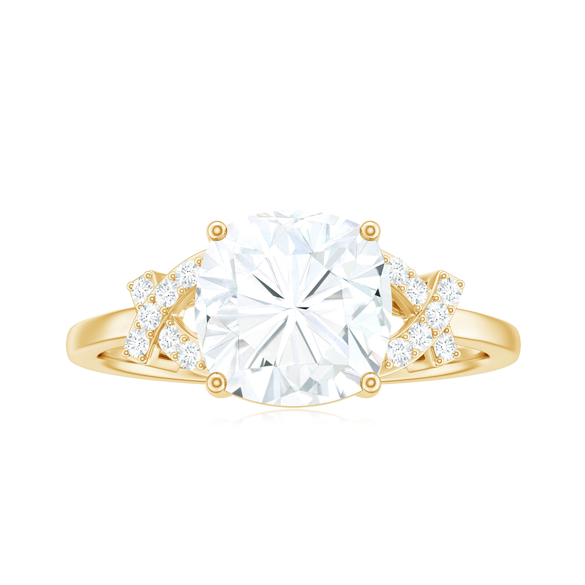 Rosec Jewels-Cushion Cut Moissanite Solitaire Ring in Spilt Shank