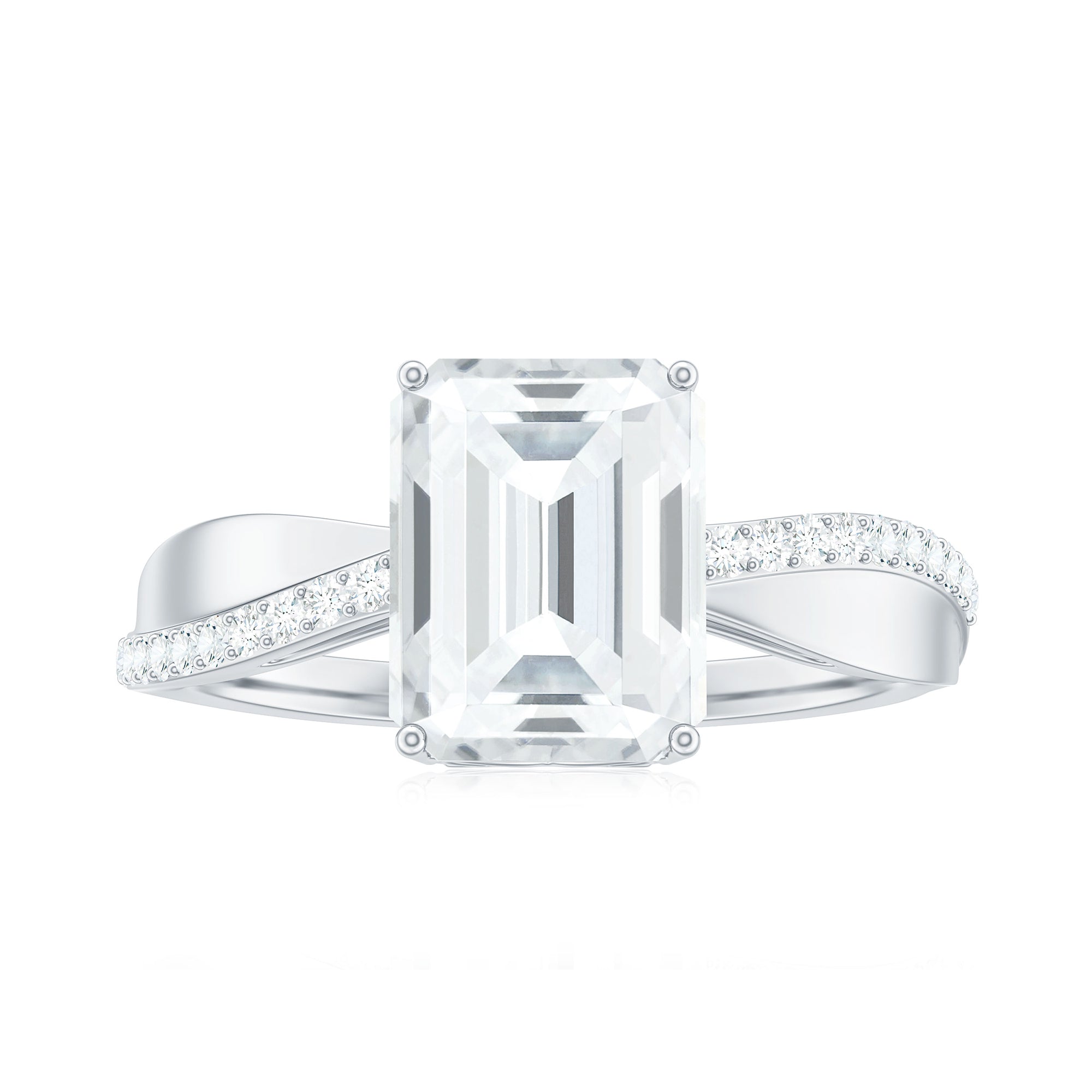 Rosec Jewels-Classic Emerald Cut Moissanite Solitaire Engagement Ring in Gold