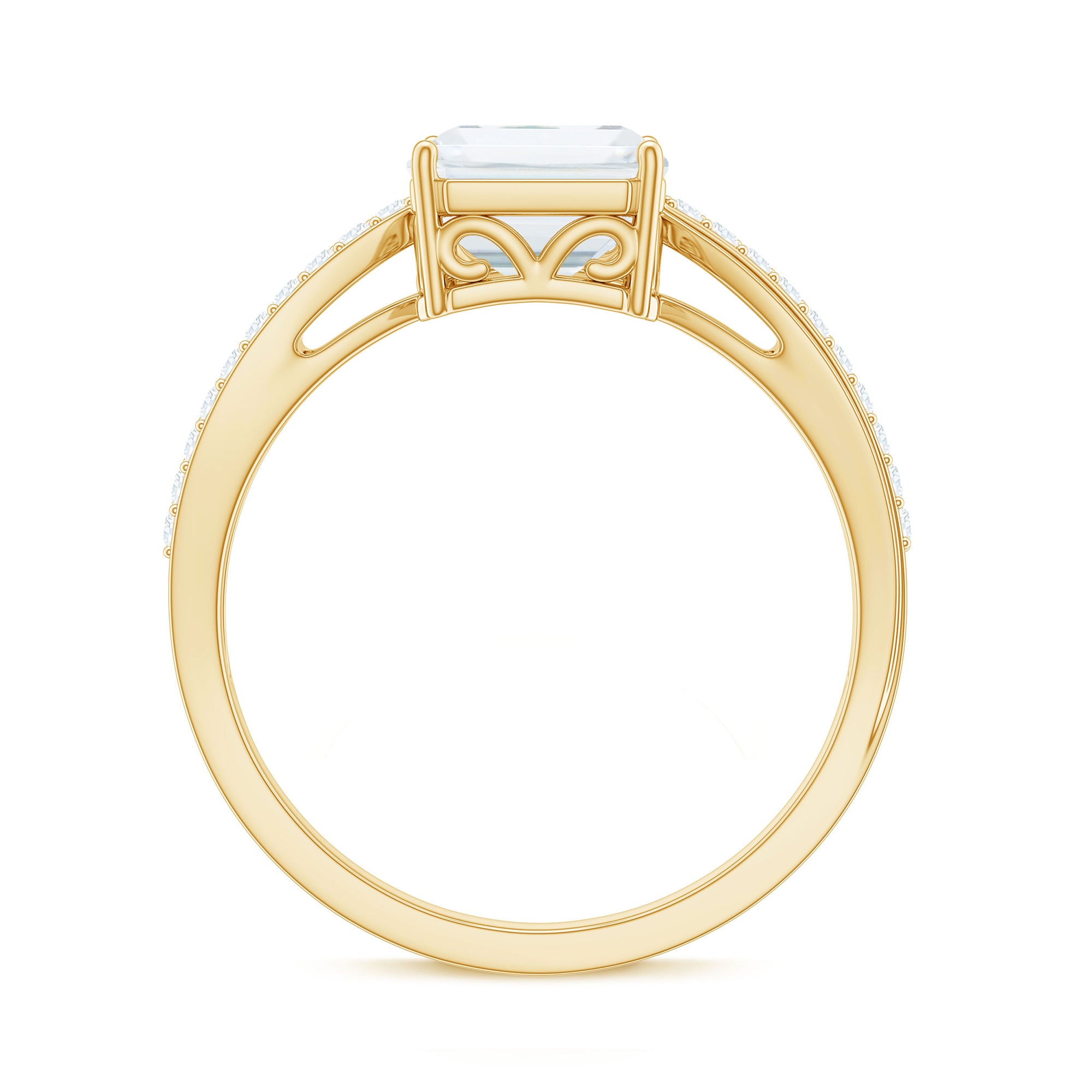 Rosec Jewels-Classic Emerald Cut Moissanite Solitaire Engagement Ring in Gold