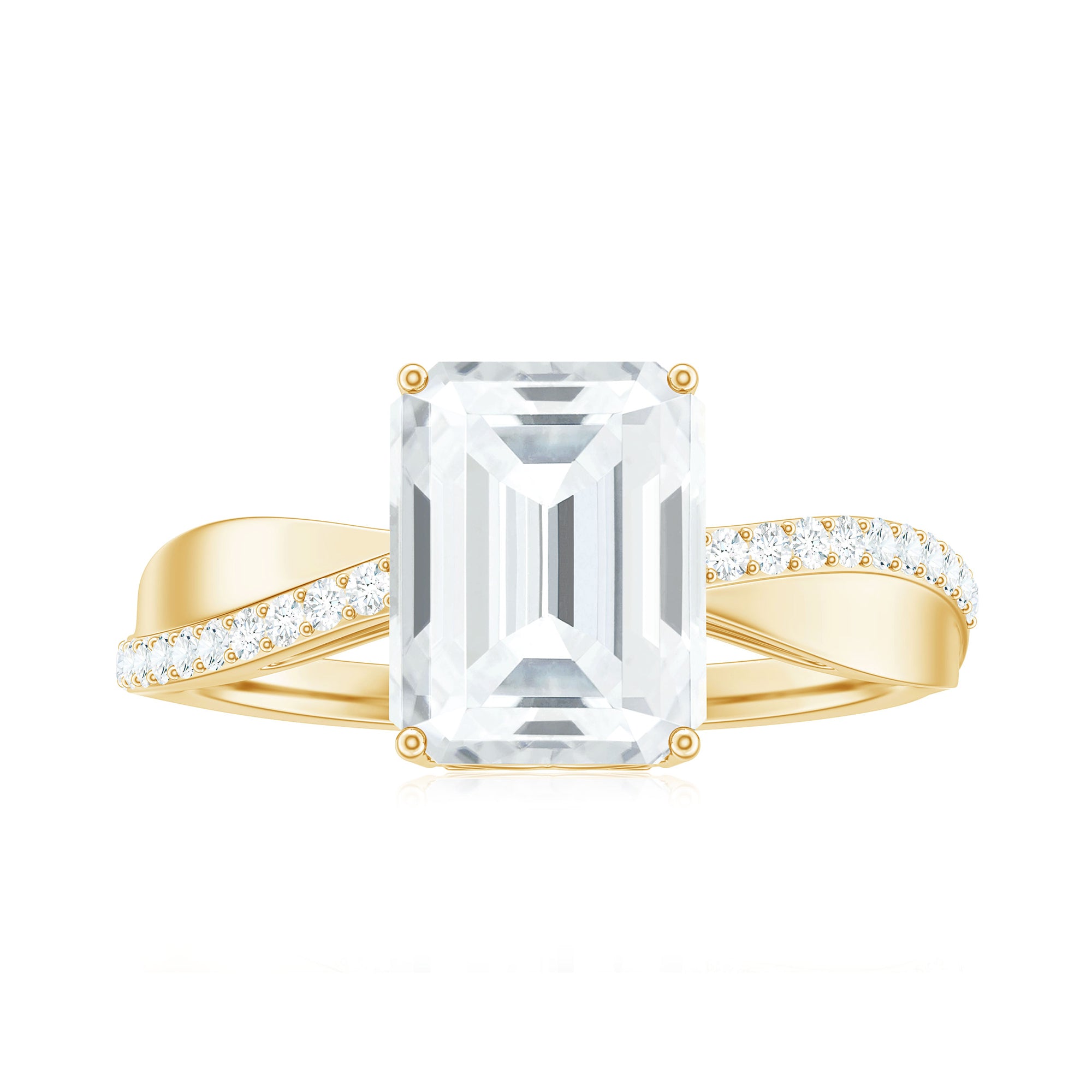 Rosec Jewels-Classic Emerald Cut Moissanite Solitaire Engagement Ring in Gold