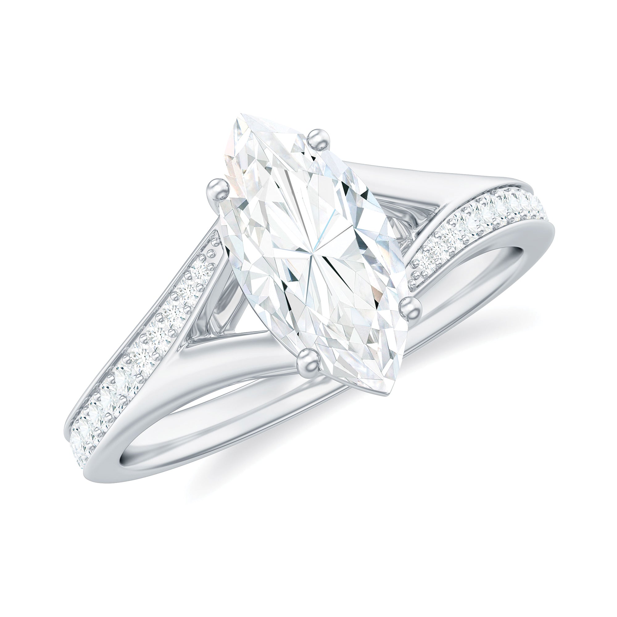 Rosec Jewels-Marquise Cut Moissanite Solitaire Engagement Ring with Split Shank