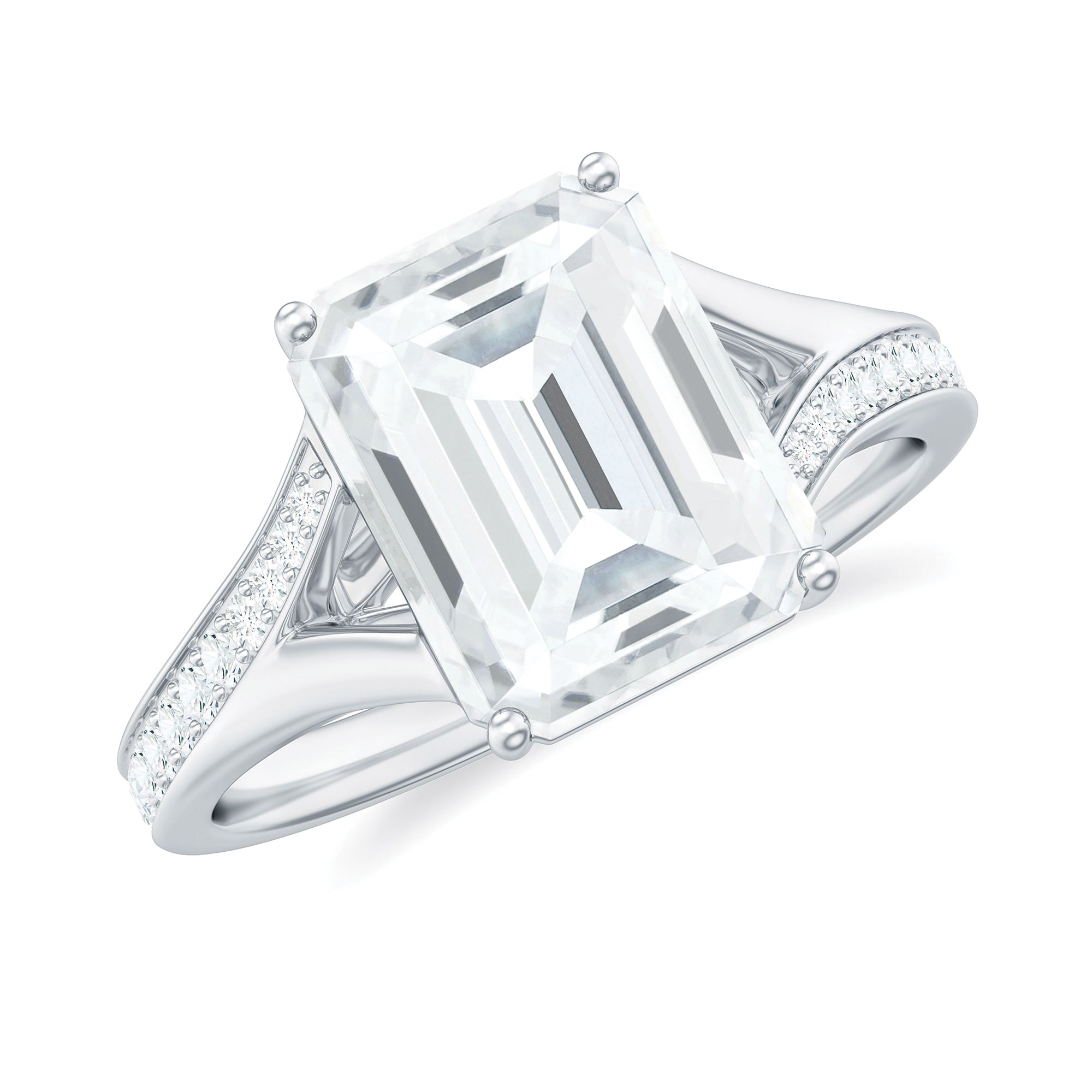 Rosec Jewels-Emerald Cut Moissanite Solitaire Engagement Ring with Split Shank